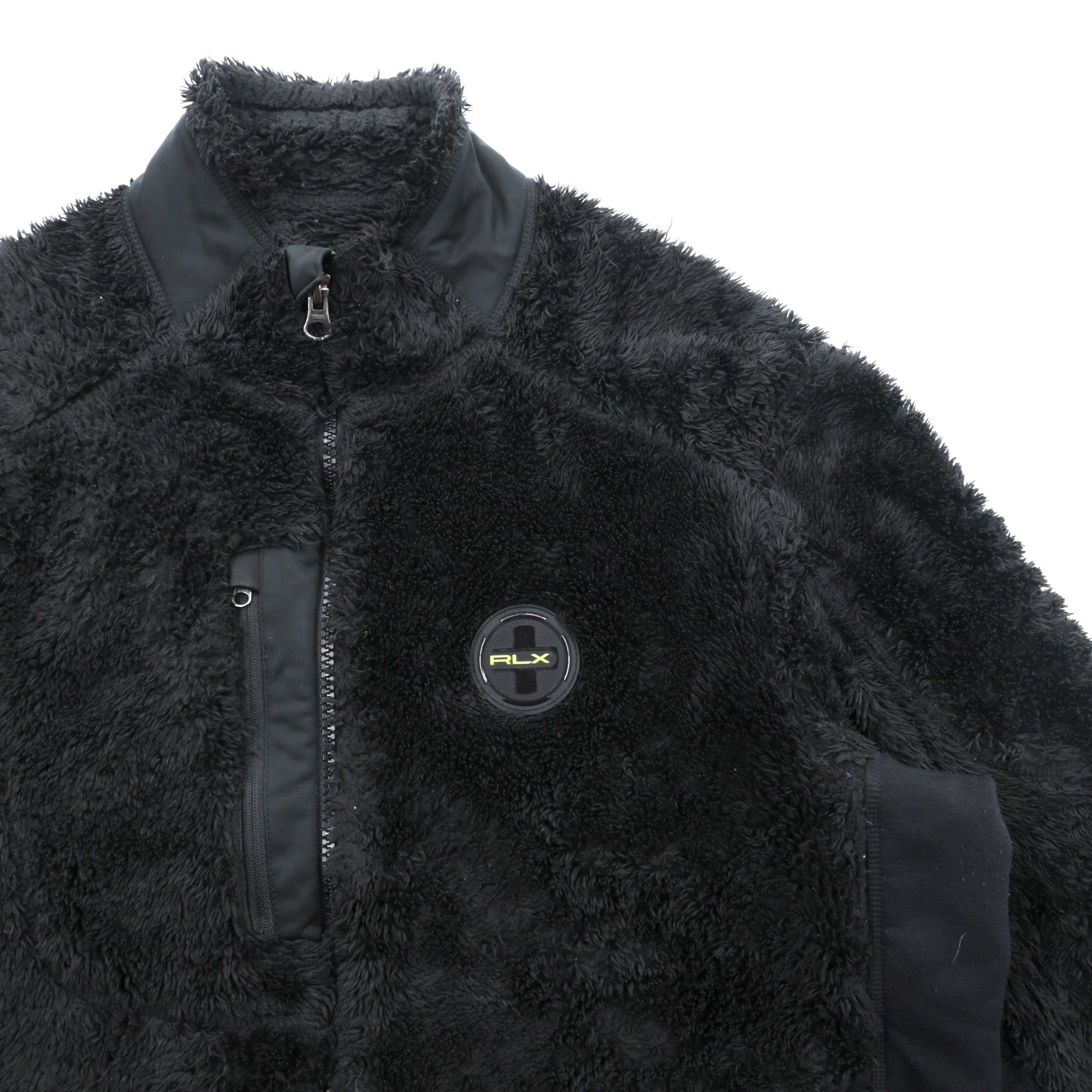 RLX Ralph Lauren ナイロン切替 フリースジャケット L ストレッチ ダブルジップ スタンドカラー ブラック