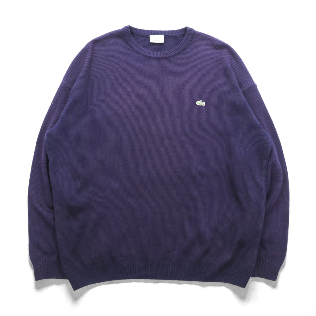 LACOSTE リブ ニット セーター XL ネイビー コットン ワンポイントロゴ クルーネック