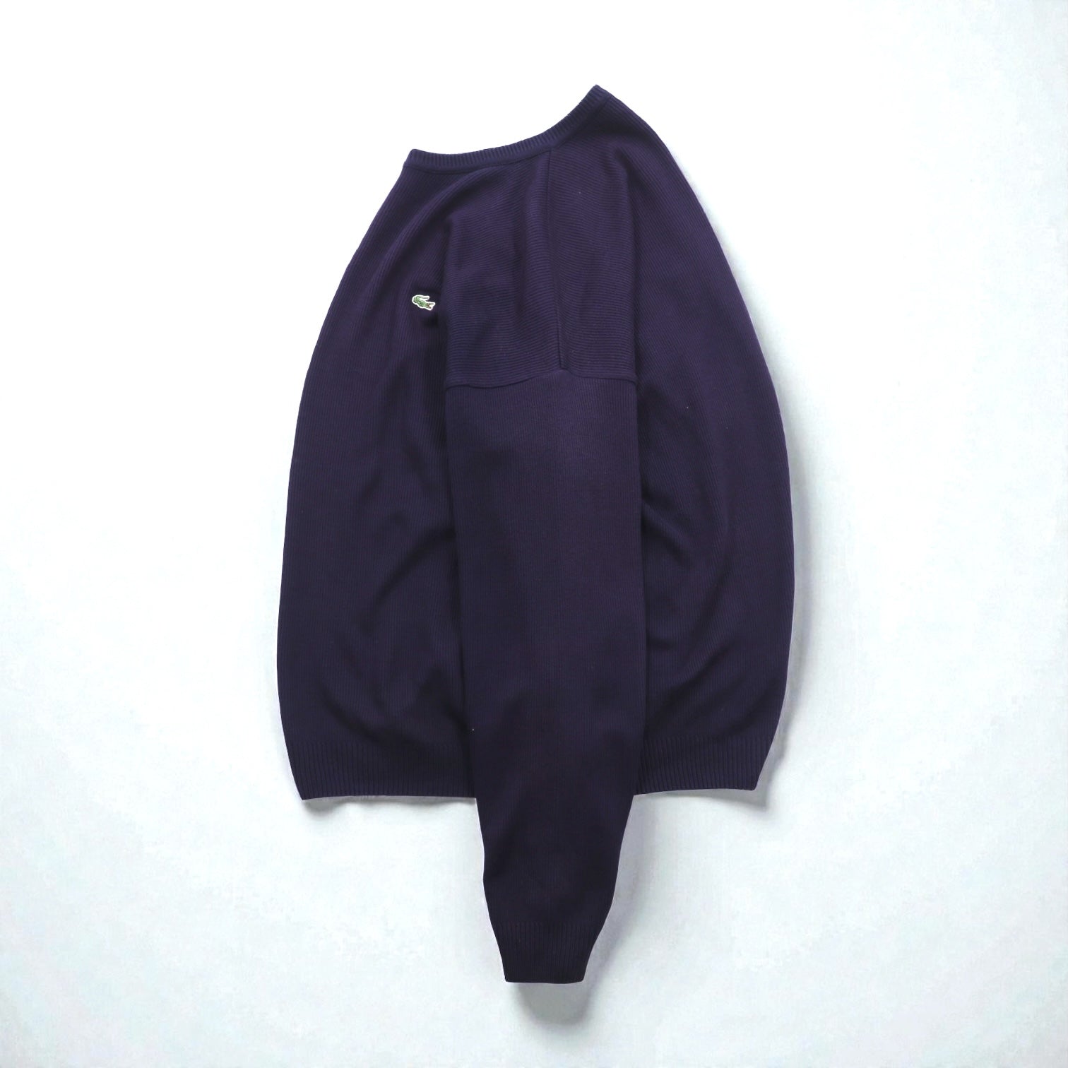 LACOSTE リブ ニット セーター XL ネイビー コットン ワンポイントロゴ クルーネック