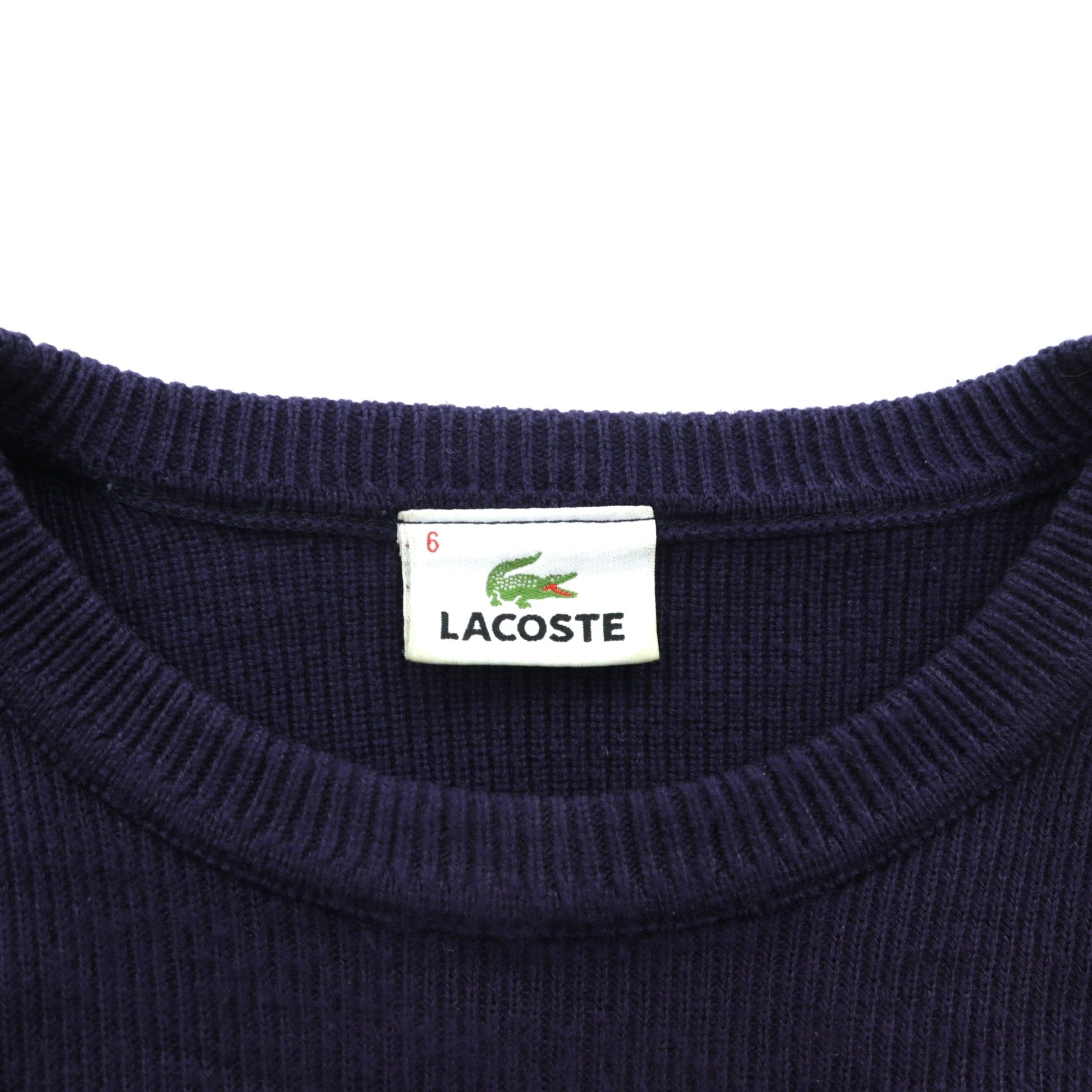 LACOSTE リブ ニット セーター XL ネイビー コットン ワンポイントロゴ クルーネック