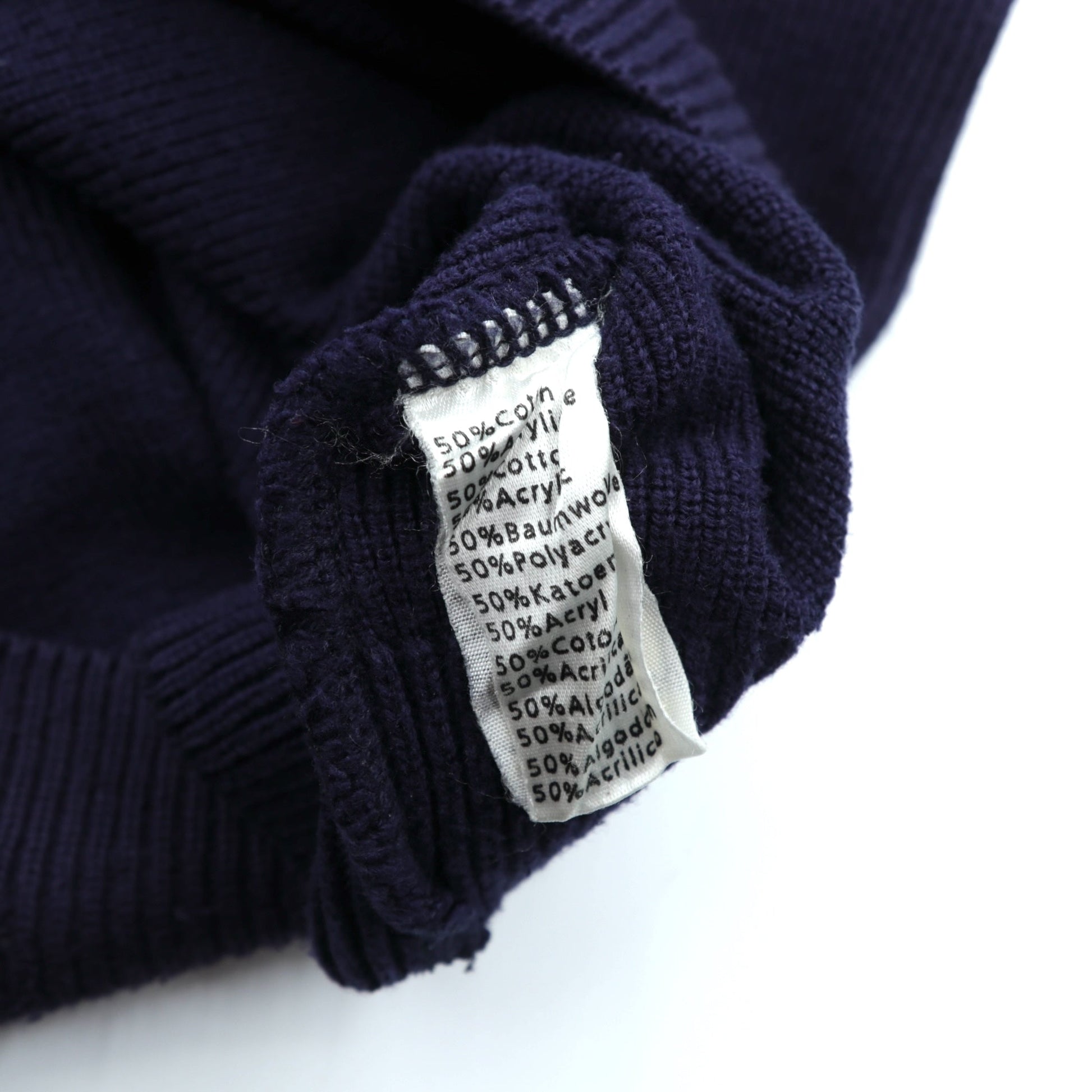 LACOSTE リブ ニット セーター XL ネイビー コットン ワンポイントロゴ クルーネック