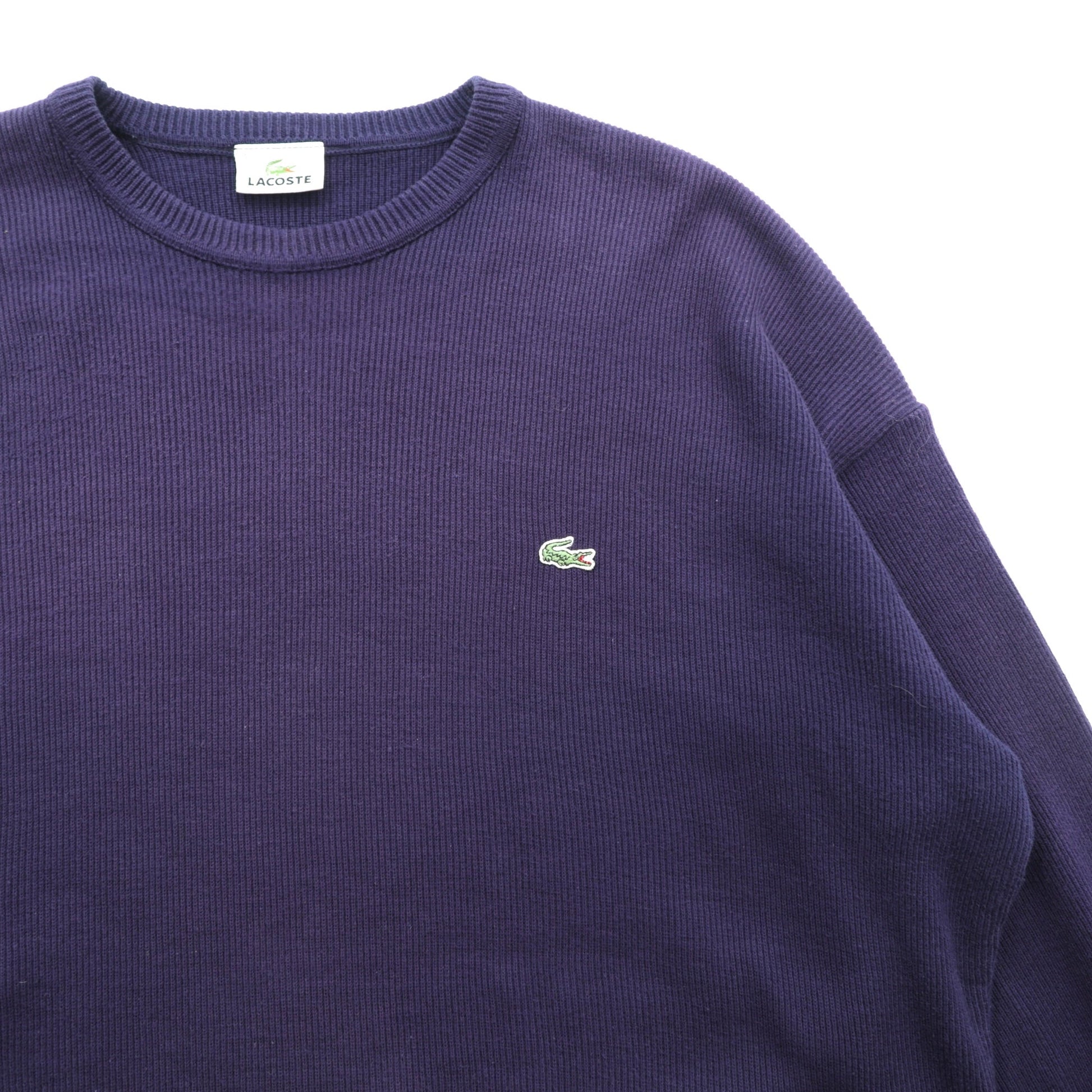 LACOSTE リブ ニット セーター XL ネイビー コットン ワンポイントロゴ クルーネック