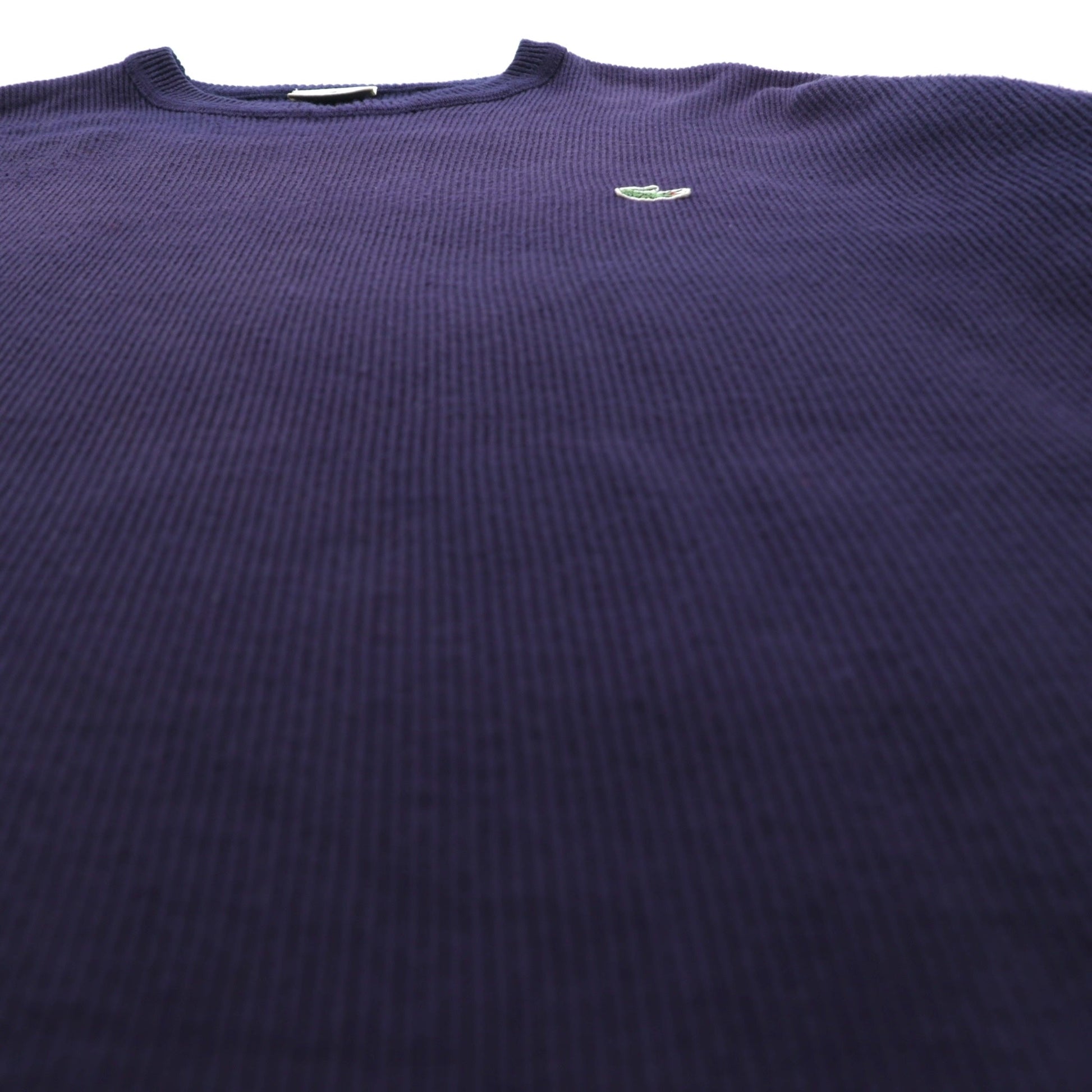 LACOSTE リブ ニット セーター XL ネイビー コットン ワンポイントロゴ クルーネック