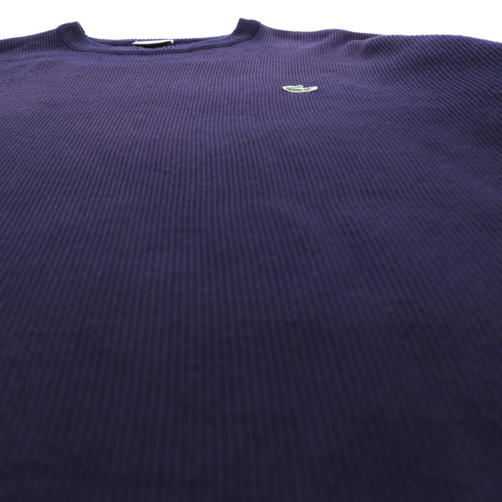 LACOSTE リブ ニット セーター XL ネイビー コットン ワンポイントロゴ クルーネック