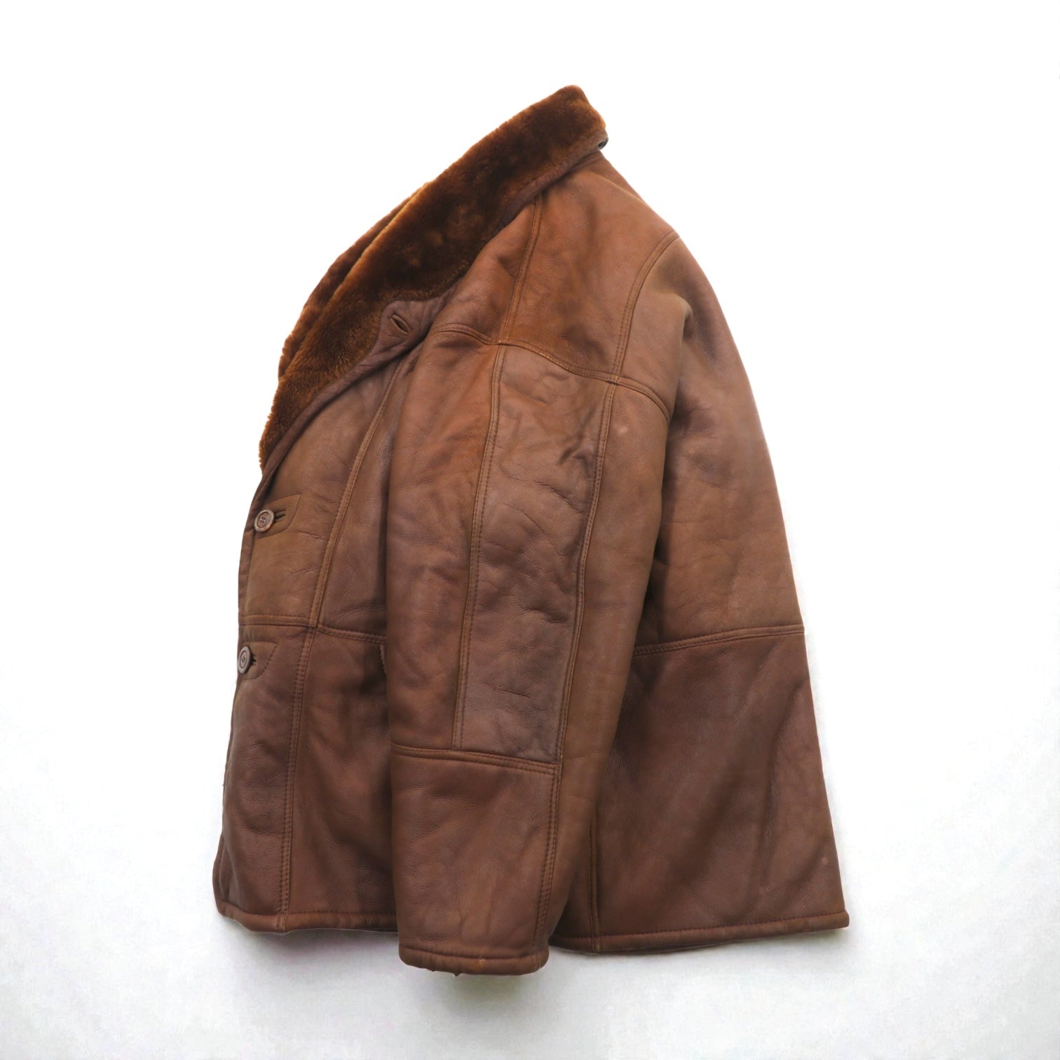 Confat 80s ITALY Vintage Shearling Sheepskin ショールカラー ムートンチェスターコート XL ボア襟 シープスキン 羊革 80年代 イタリア製