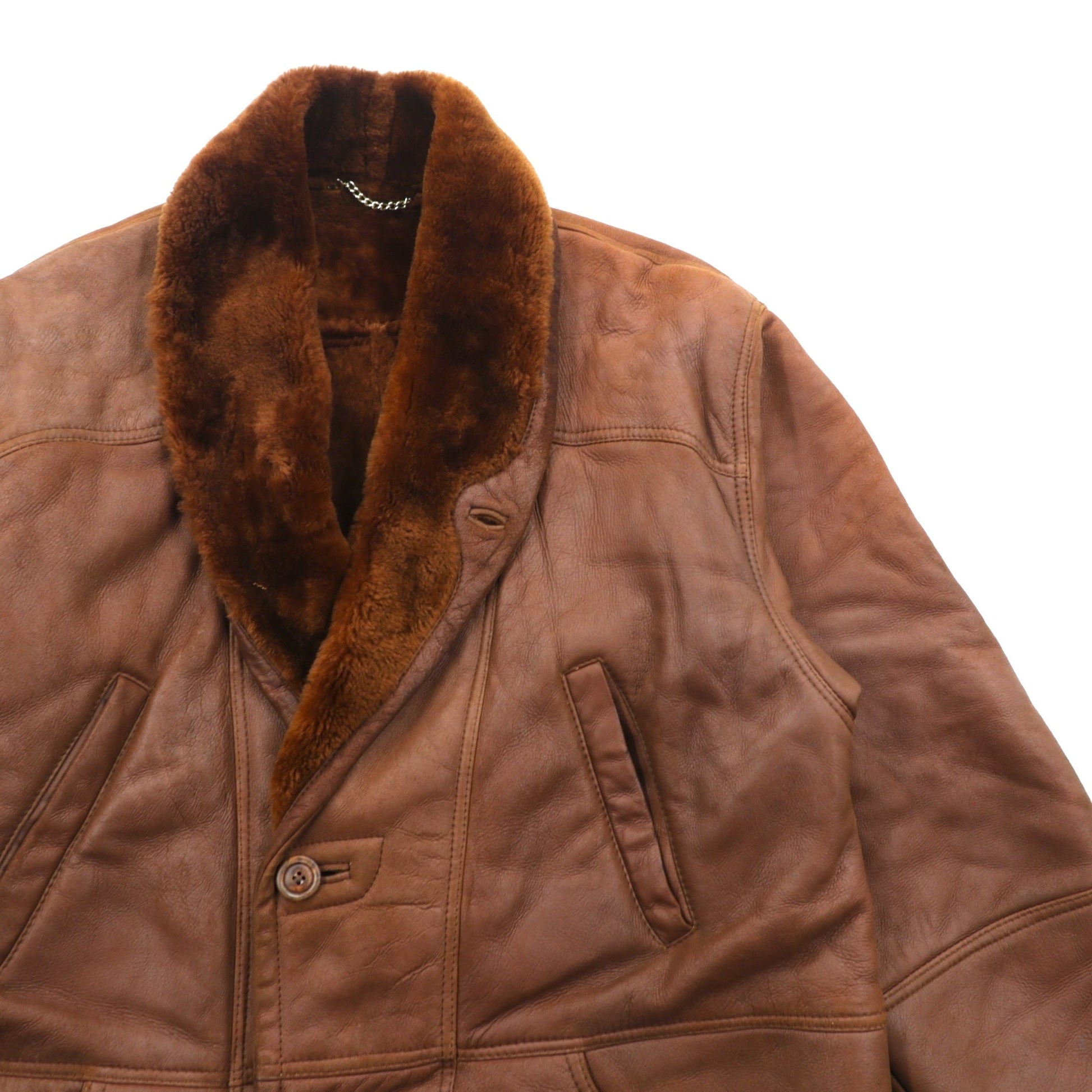 Confat 80s ITALY Vintage Shearling Sheepskin ショールカラー ムートンチェスターコート XL ボア襟 シープスキン 羊革 80年代 イタリア製