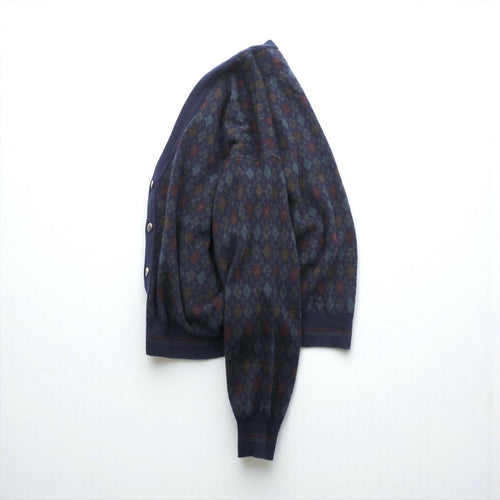 90s ITALY Vintage Knitwear アーガイル柄 ニット カーディガン M ネイビー FLORENCE TRICOT 90年代 イタリア製