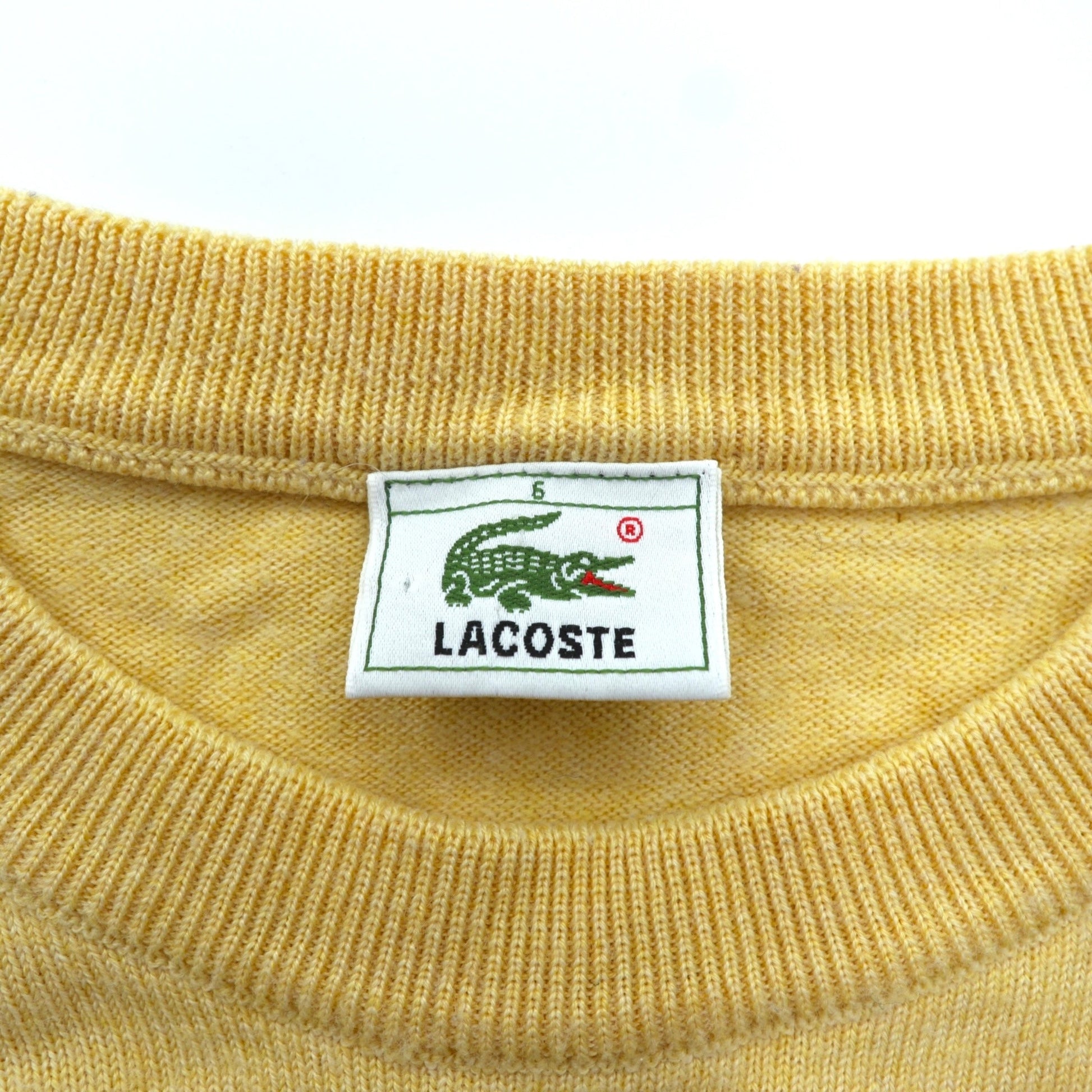 LACOSTE 80年代 ニット セーター L イエロー ウール ワンポイントロゴ