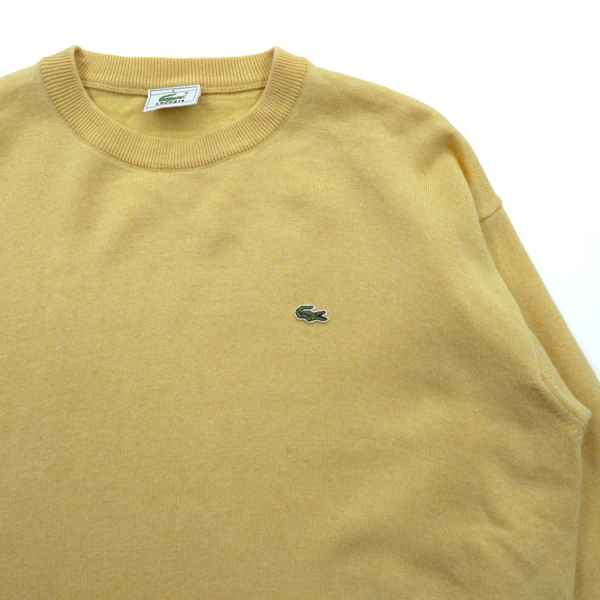 LACOSTE 80年代 ニット セーター L イエロー ウール ワンポイントロゴ