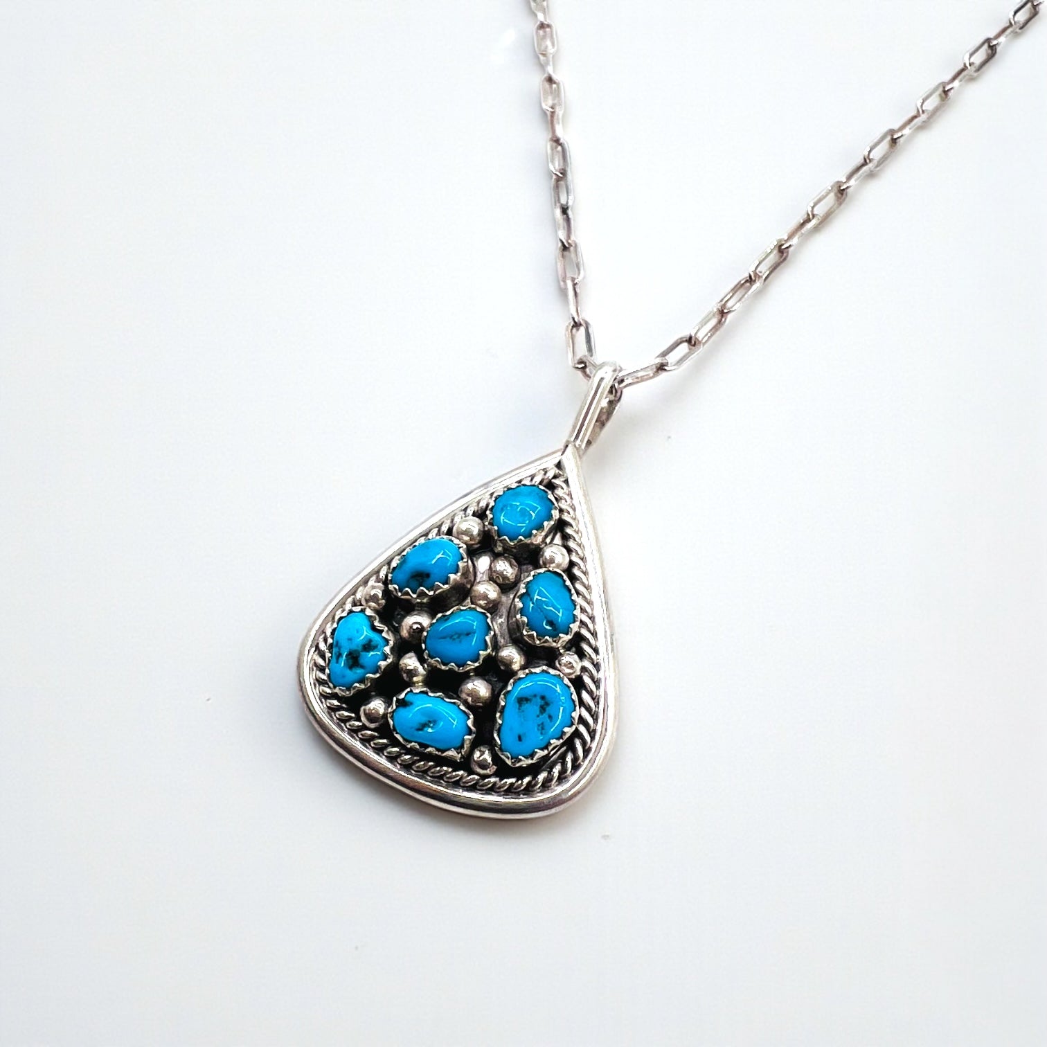 Vintage Sterling Silver Pendant ターコイズ ドロップ ネックレス シルバー STERLING ホールマーク IC刻印 ホピチェーン