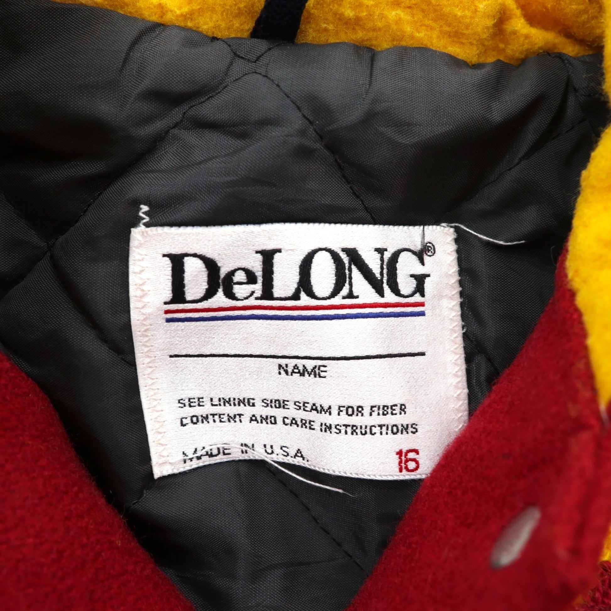 DeLONG 90年代 USA製 ヴィンテージ レタード スタジャン XL ウール Delong ラビットパーカー フード セーラーカラー 刺繍 ワッペン ピンバッジ付き