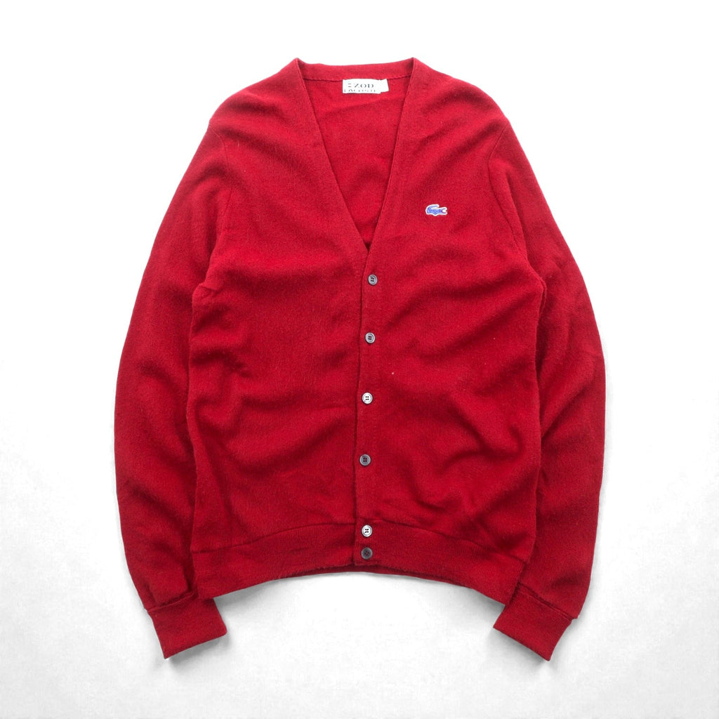 LACOSTE 70年代 ヴィンテージ Vネック ニット カーディガン L レッド アクリル 糸巻タグ