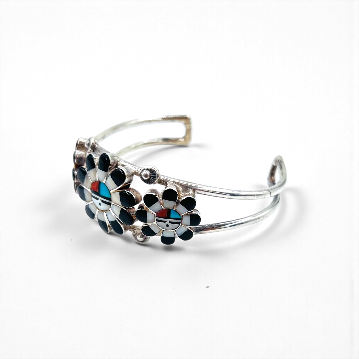 Vintage Silver Cuff Bracelet ズニ族 サンフェイス バングル インレイ STERLING 刻印 インディアンジュエリー