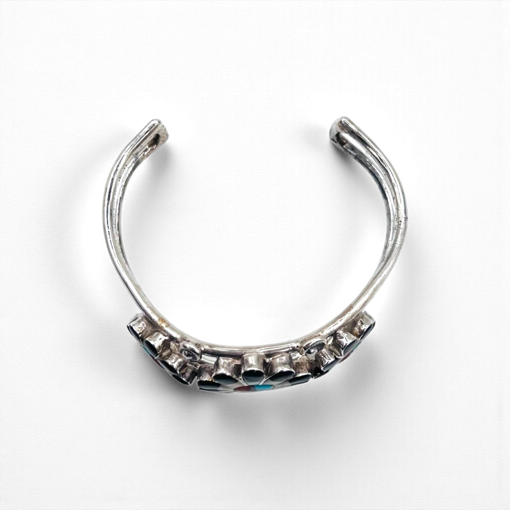 Vintage Silver Cuff Bracelet ズニ族 サンフェイス バングル インレイ STERLING 刻印 インディアンジュエリー