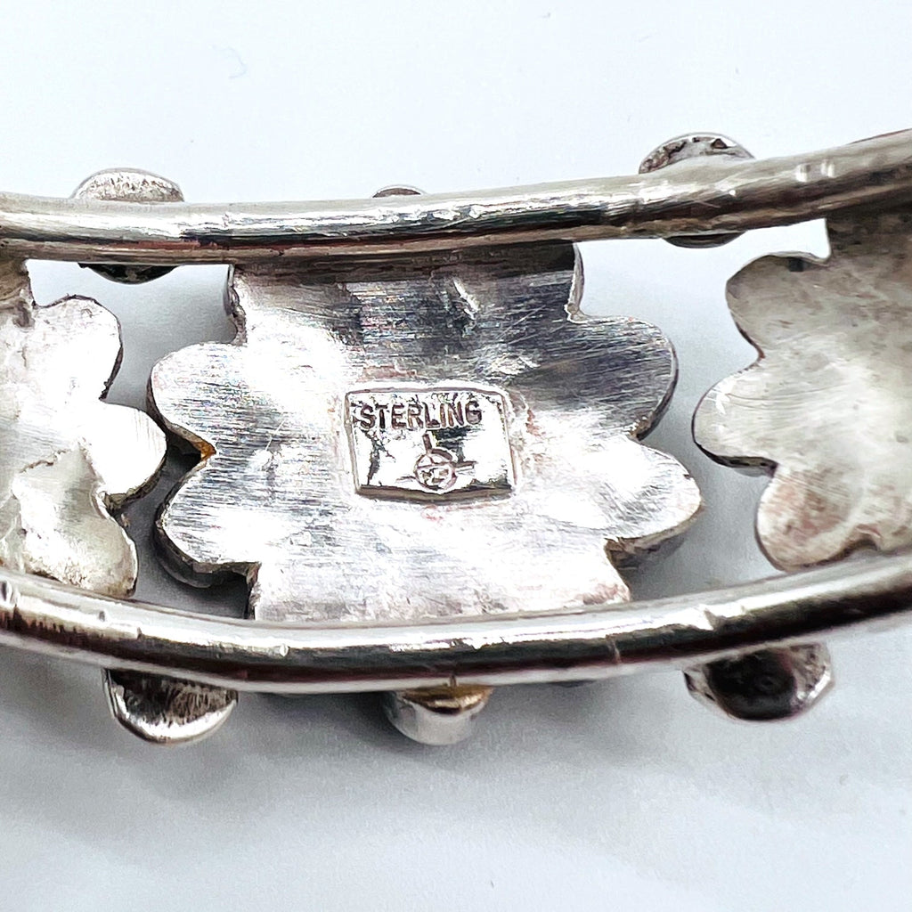 Vintage Silver Cuff Bracelet ズニ族 サンフェイス バングル インレイ STERLING 刻印 インディアンジュエリー