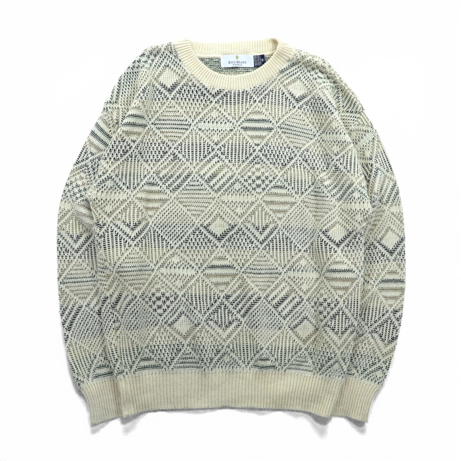 BILL BLASS 米国製 ジャガード ニット セーター L コットン 総柄 USA製