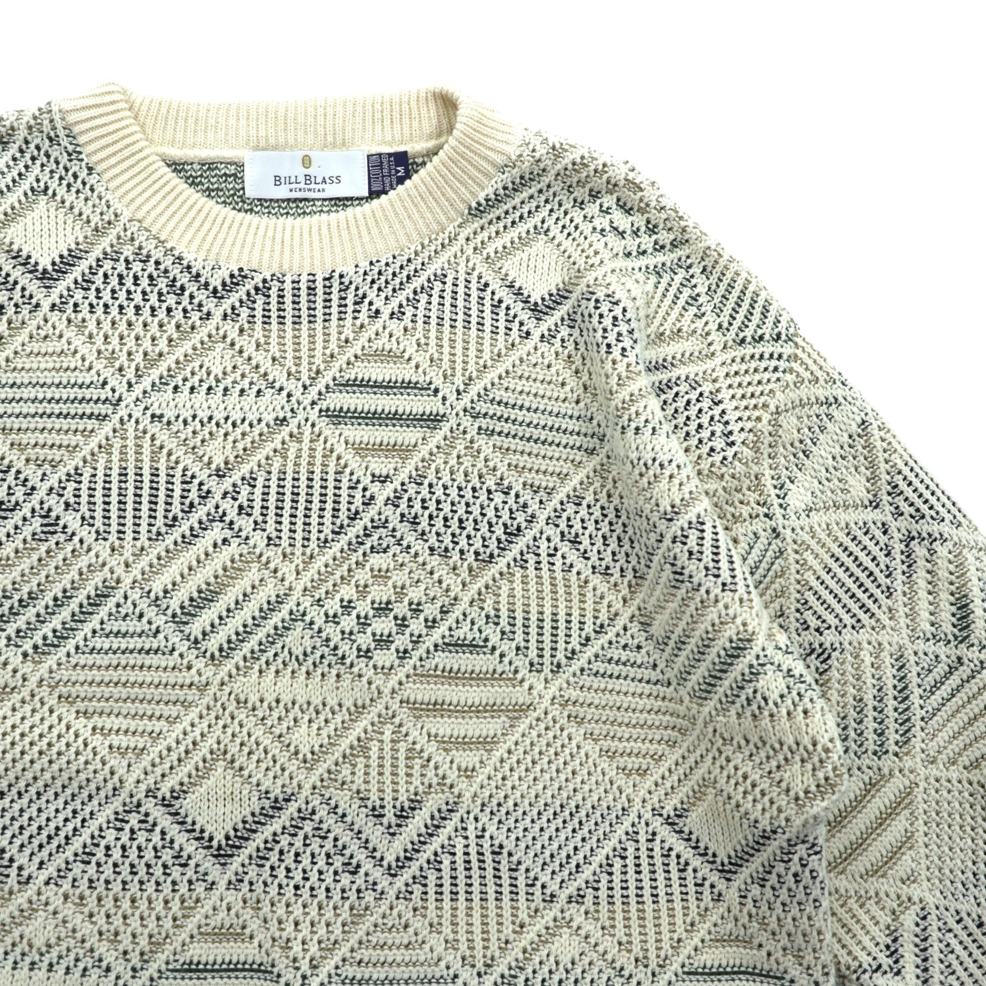 BILL BLASS 米国製 ジャガード ニット セーター L コットン 総柄 USA製
