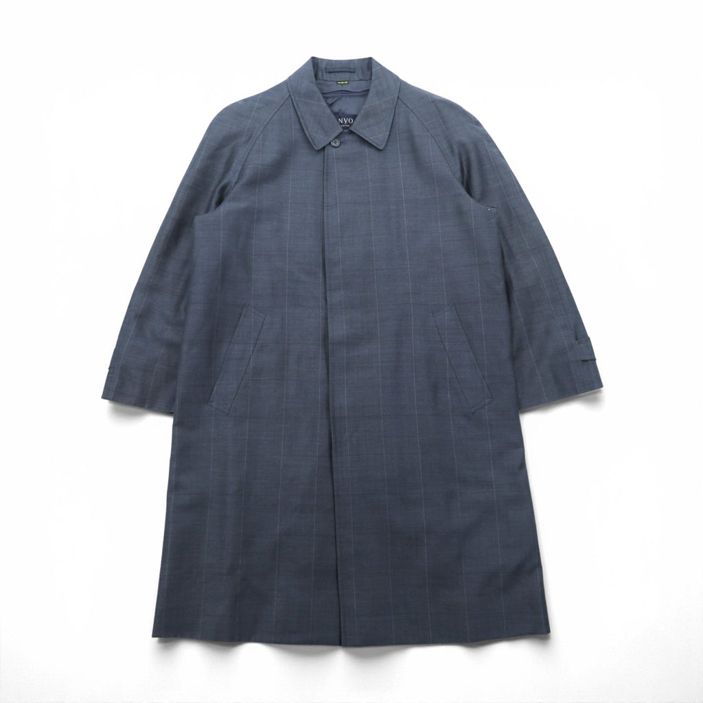SANYO COAT 日本製 バルマカンコート ステンカラーコート L ネイビー チェック キルティングライナー 着脱式 モヘア混 比翼