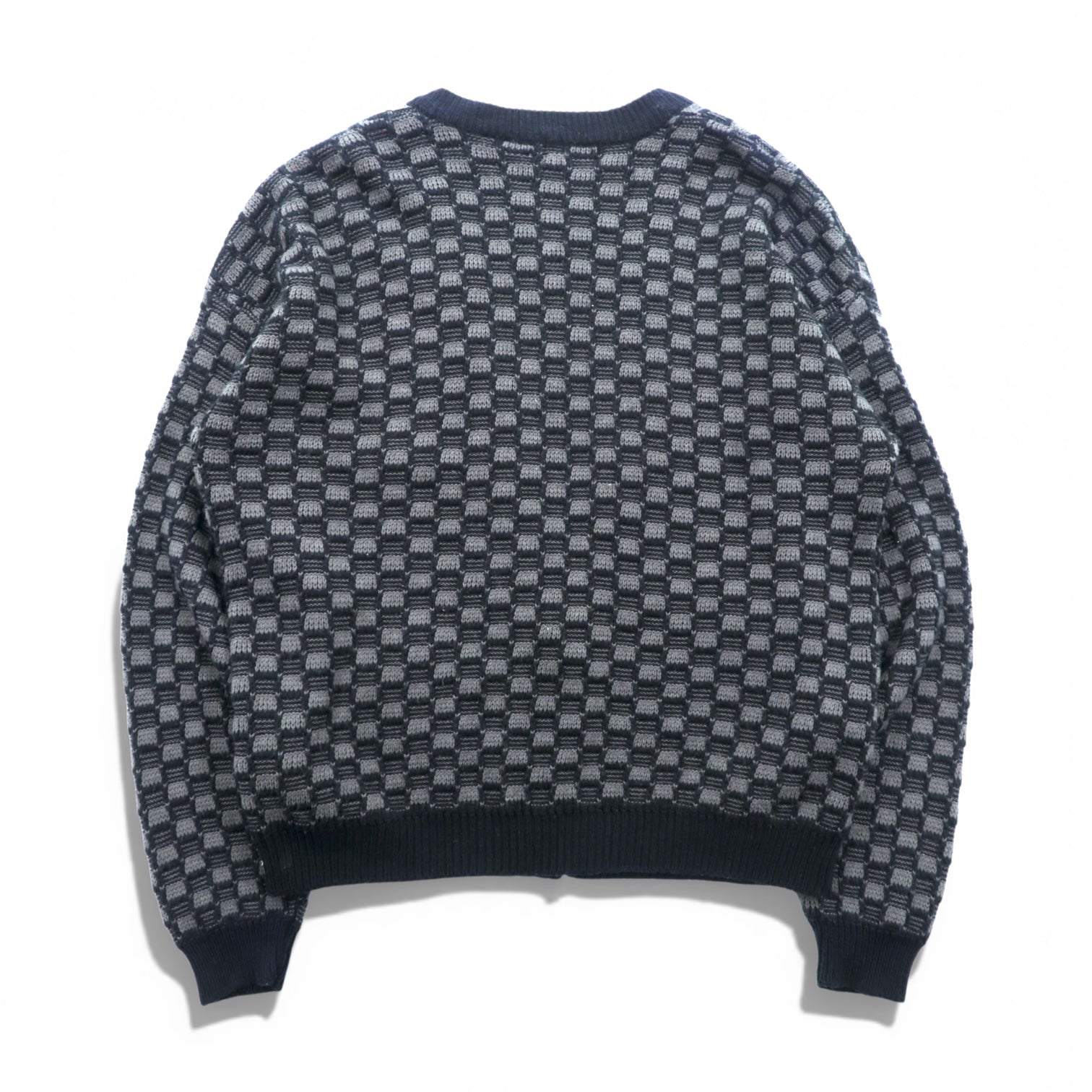 STREET CLOSET 90年代 ヴィンテージ ジャガード ニット カーディガン L ブロックチェック アクリル