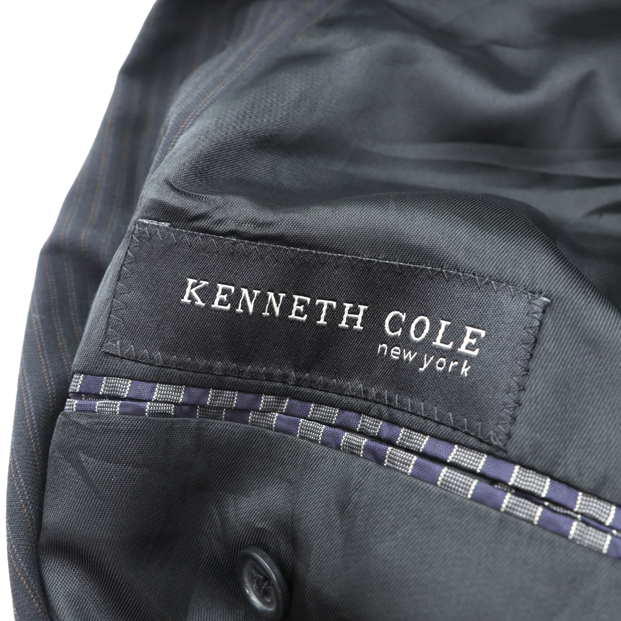 US UNION MADE Blazer ピークドラベル ダブルブレスト ブレザー テーラードジャケット XL ブラック ストライプ KENNETH COLE 未使用品 USA製