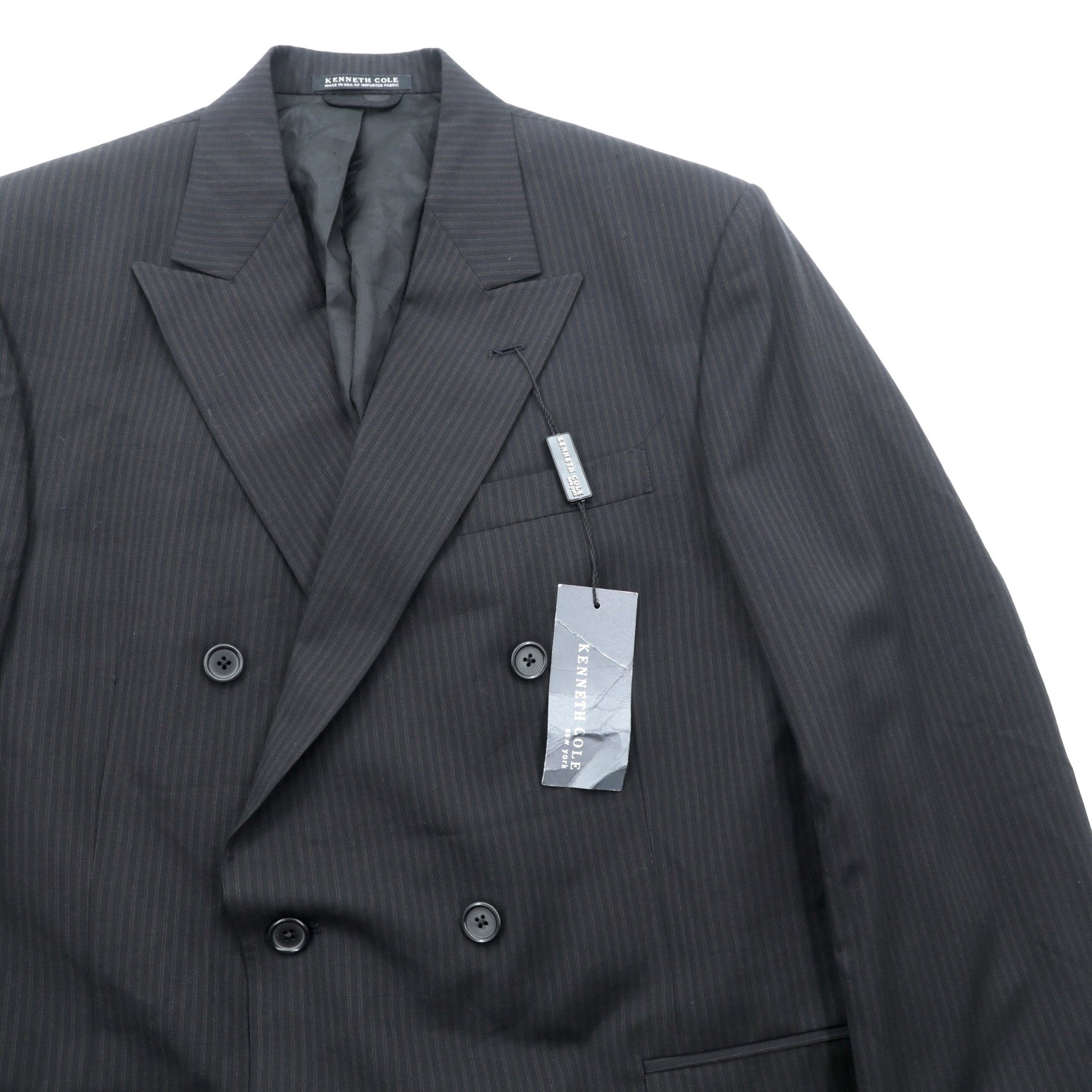 US UNION MADE Blazer ピークドラベル ダブルブレスト ブレザー テーラードジャケット XL ブラック ストライプ KENNETH COLE 未使用品 USA製