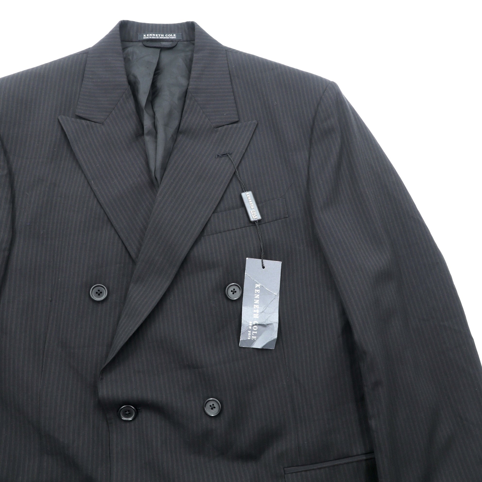 US UNION MADE Blazer ピークドラベル ダブルブレスト ブレザー テーラードジャケット XL ブラック ストライプ KENNETH COLE 未使用品 USA製