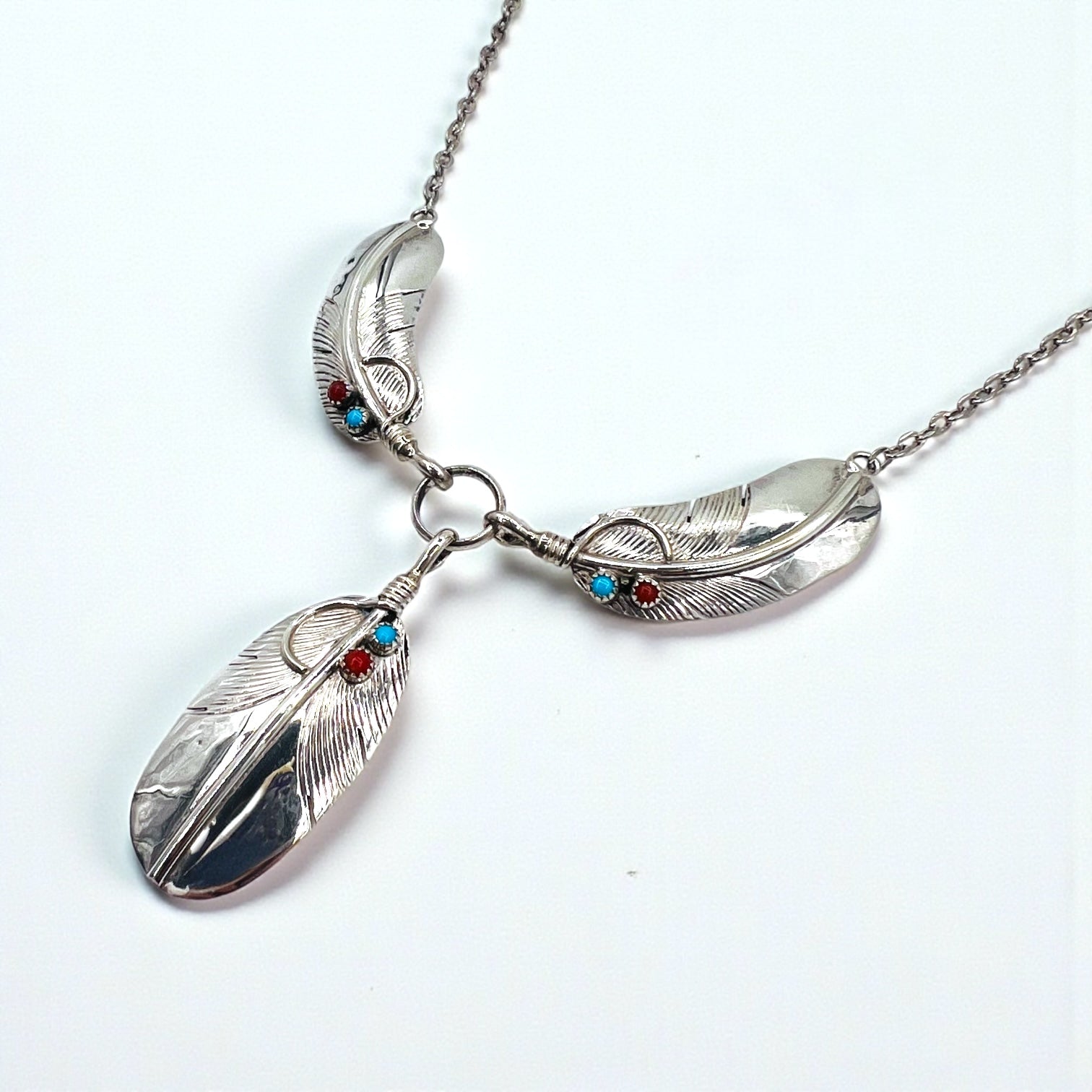 CHARLEY Vintage Navajo Necklace ナバホ族 フェザー ネックレス シルバー STERLING ホールマーク 刻印 インディアンジュエリー