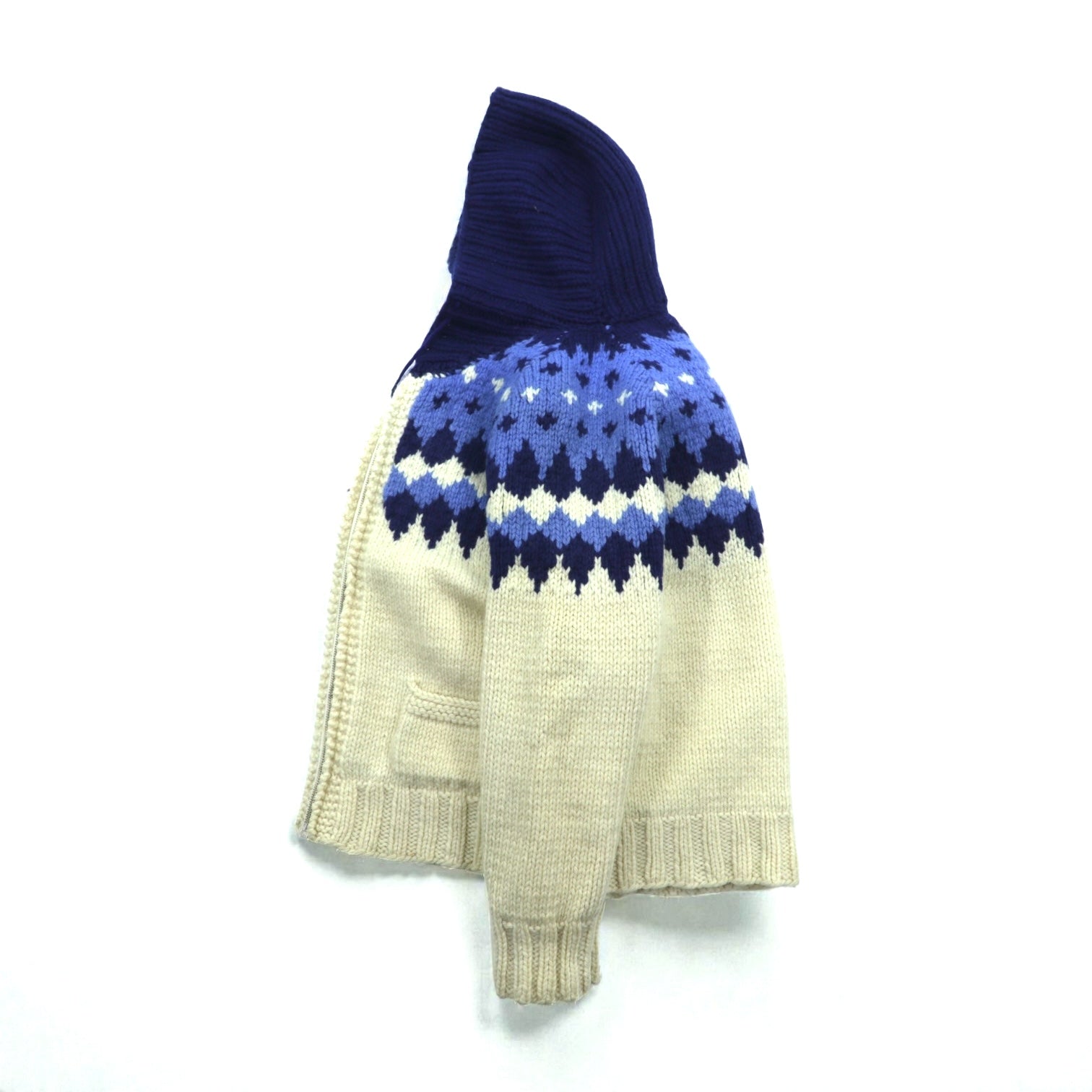 60s Vintage Cowichan Hoodie Sweater カウチン ニット セーター S ウール Lightningジップ フード付き ノルディック柄 60年代
