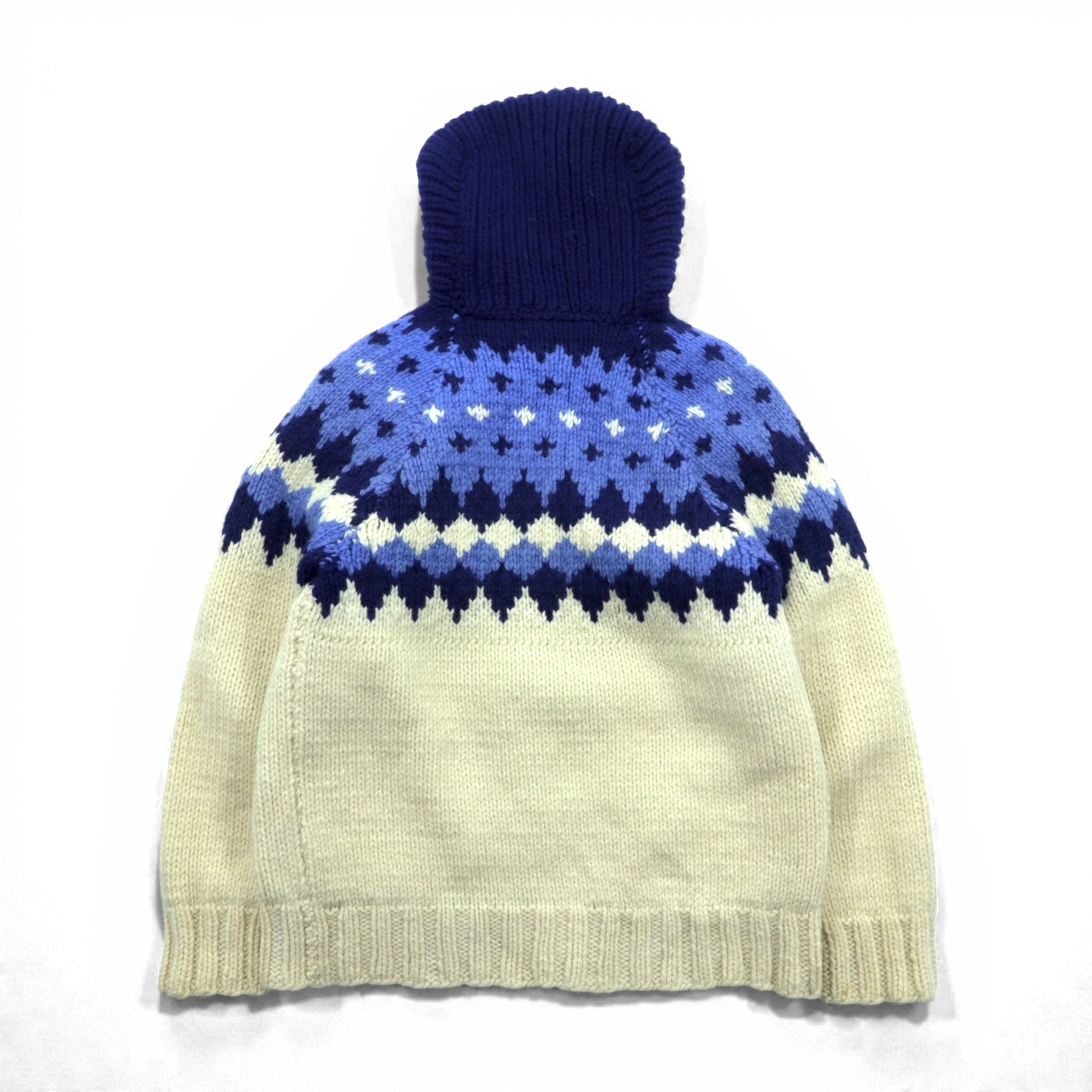 60s Vintage Cowichan Hoodie Sweater カウチン ニット セーター S ウール Lightningジップ フード付き ノルディック柄 60年代