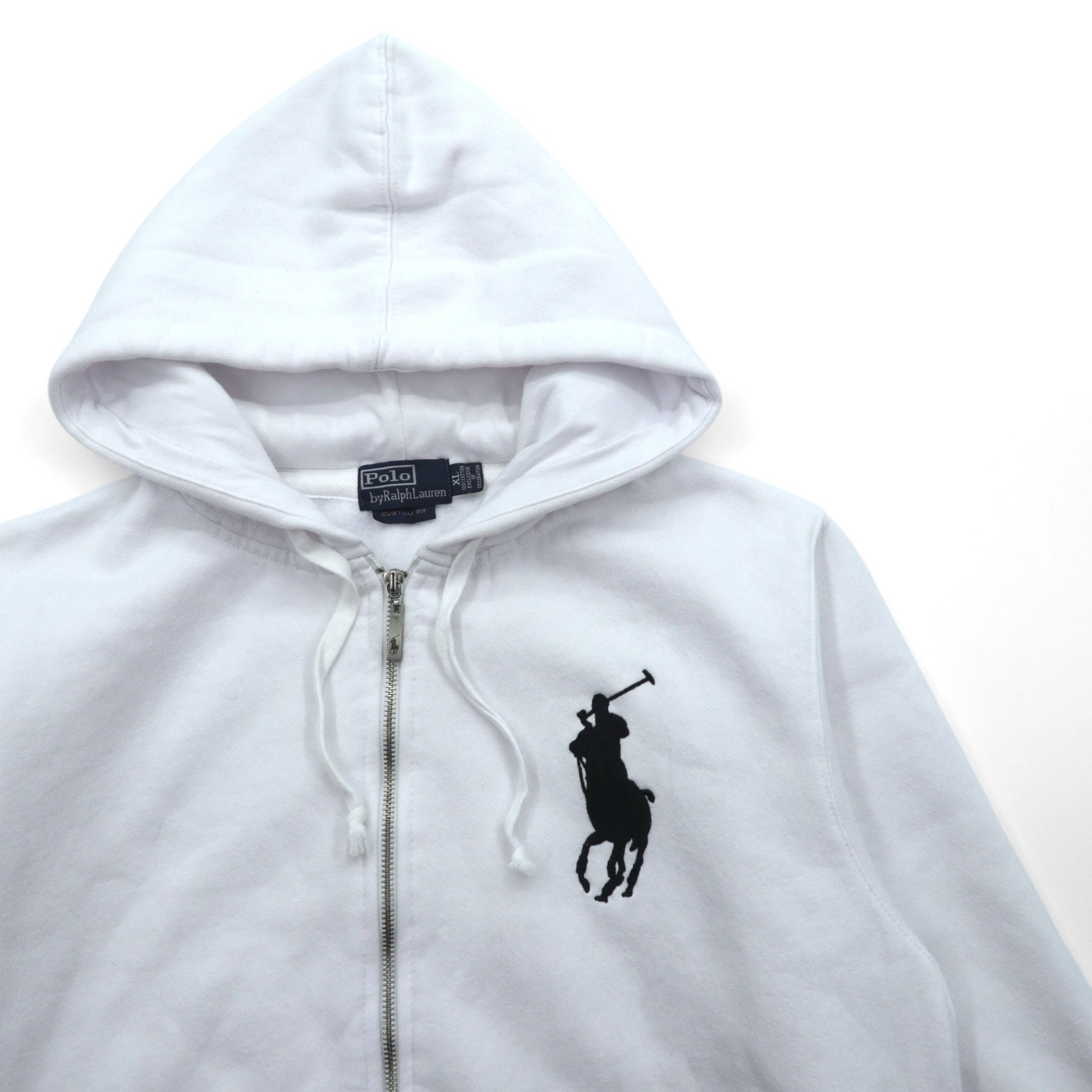 Polo Ralph Lauren 90年代 ビッグポニー刺繍 ジップパーカー XL ホワイト コットン リブライン