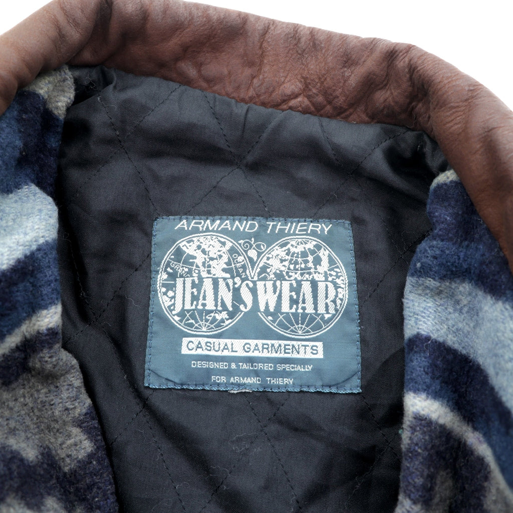 90s Blanket Jacket チマヨ チョアコート カバーオール XL ウール ブランケット ネイティブ柄 レザー襟 ARMAND THIERY JEANSWEAR