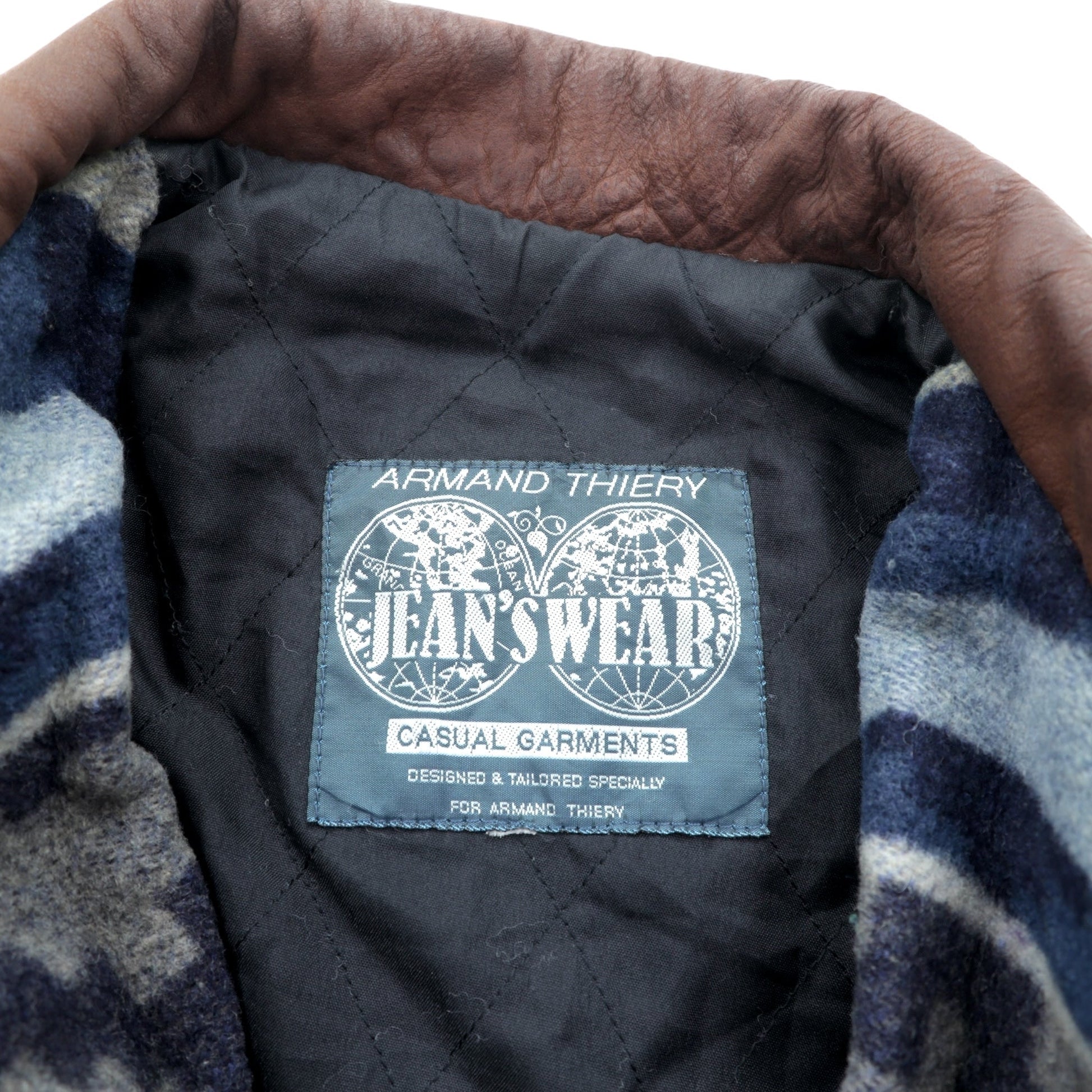 90s Blanket Jacket チマヨ チョアコート カバーオール XL ウール ブランケット ネイティブ柄 レザー襟 ARMAND THIERY JEANSWEAR