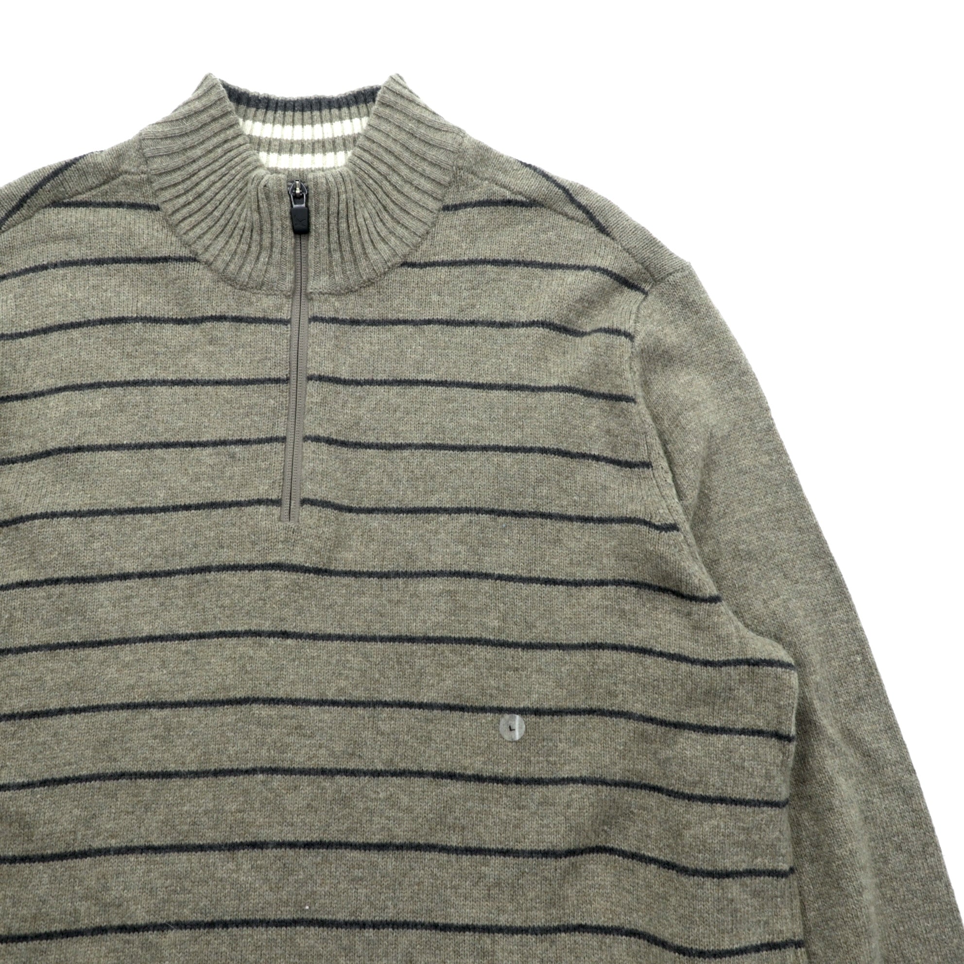 Eddie Bauer ハーフジップ ニット セーター L ブラウン ウール ボーダー 6007 未使用品