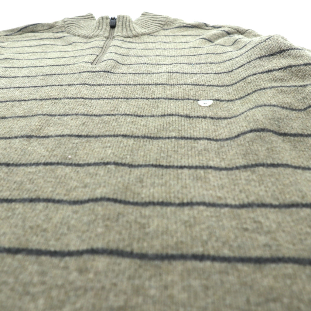 Eddie Bauer ハーフジップ ニット セーター L ブラウン ウール ボーダー 6007 未使用品
