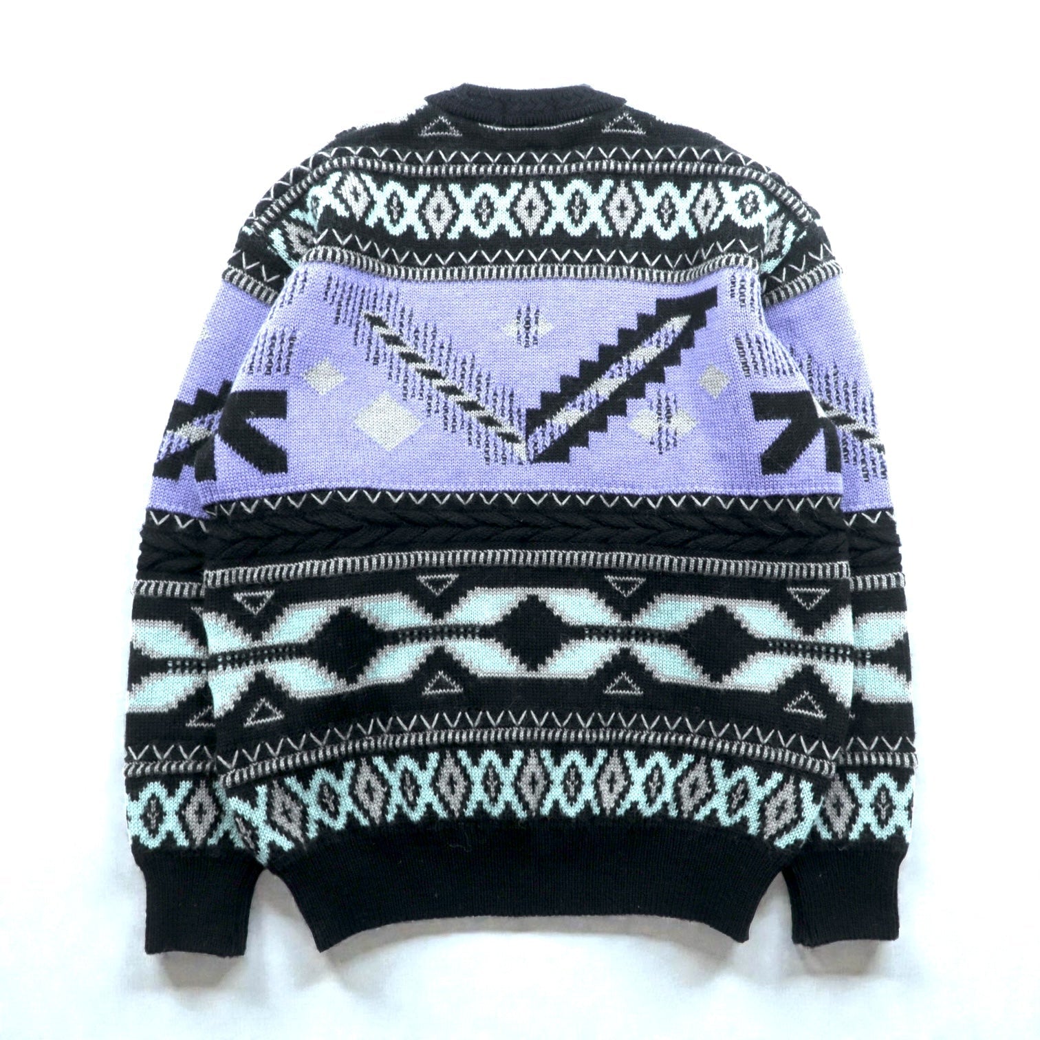 90s Japan Vintage Jacquard Knit DEMAIN CLAIR フェアアイル ニット セーター L ウール 総柄 90年代 日本製