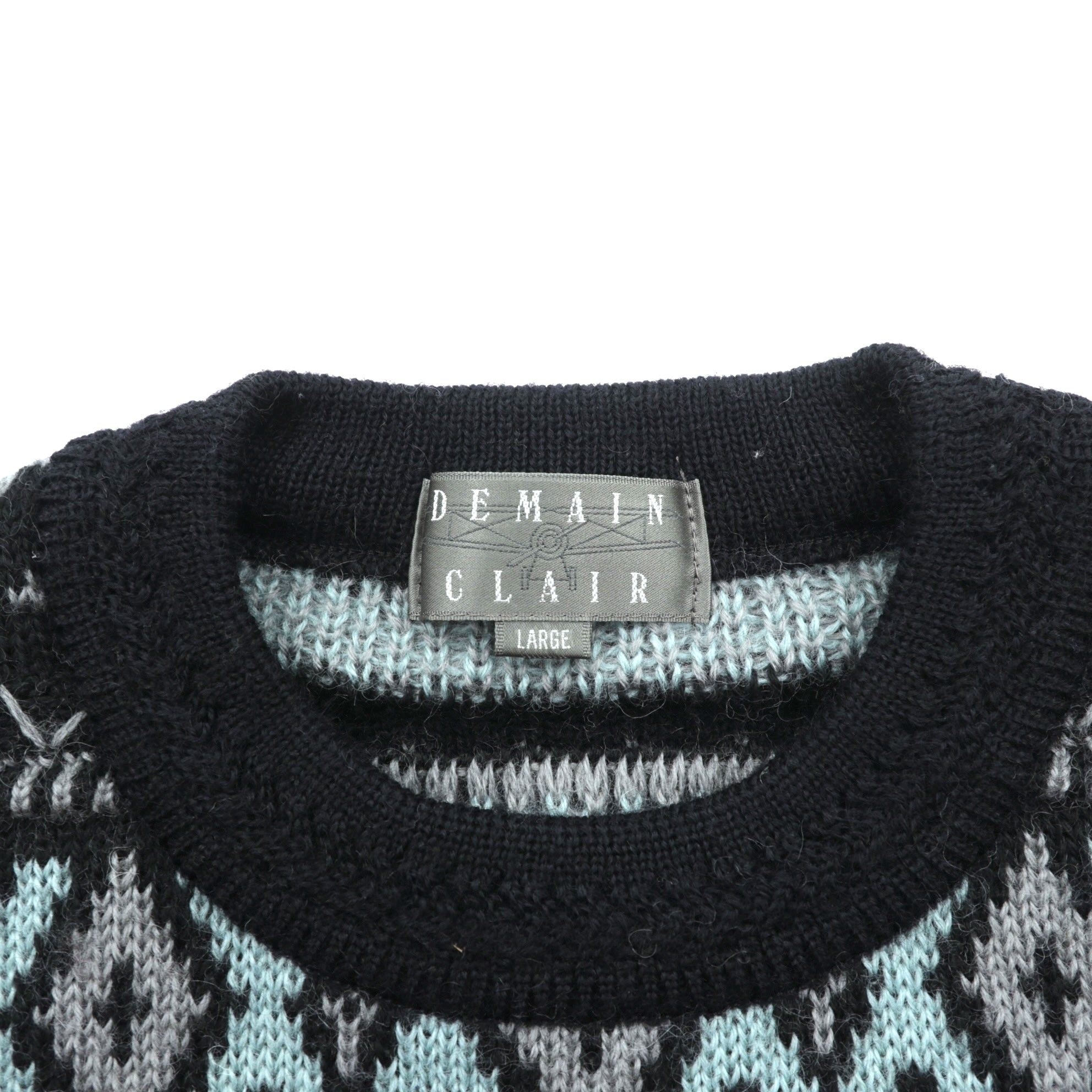 90s Japan Vintage Jacquard Knit DEMAIN CLAIR フェアアイル ニット セーター L ウール 総柄 90年代 日本製