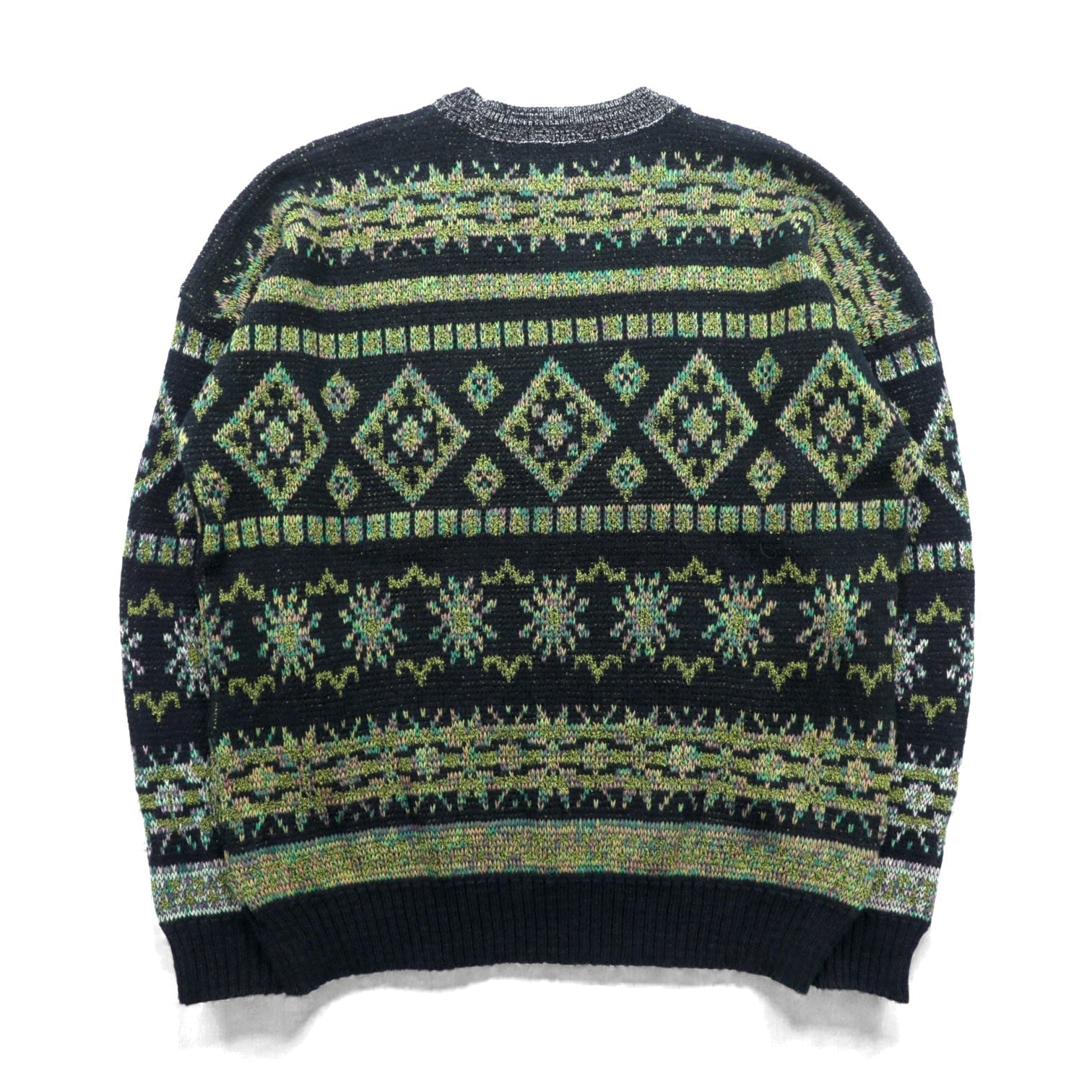 FIRENZE Jacquard Knitwear 総柄 フェアアイル ニット セーター L カーキ
