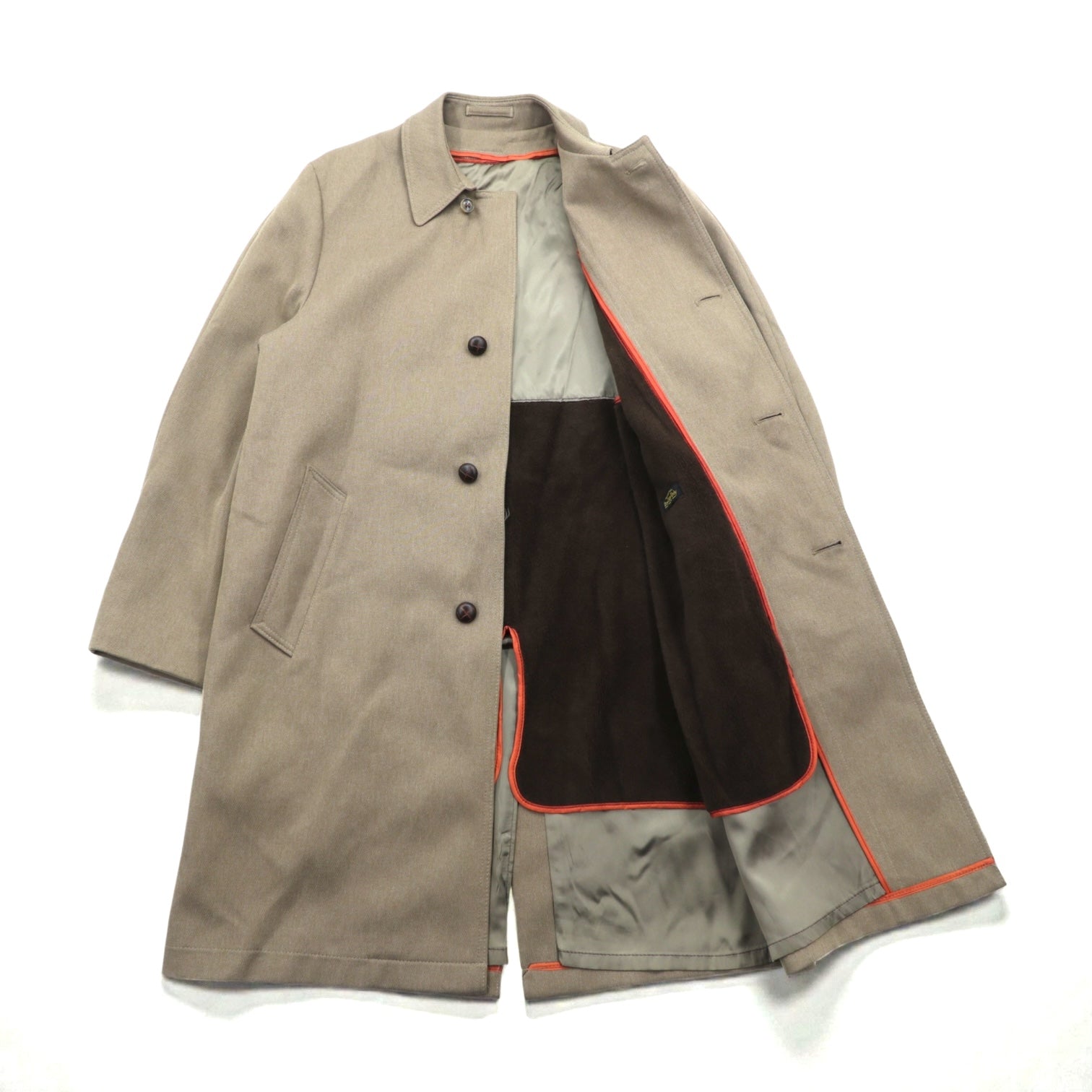 Casualcraft New York 70年代 USA製 ヴィンテージ バルマカーンコート ステンカラーコート L ベージュ ライナー着脱式 くるみボタン