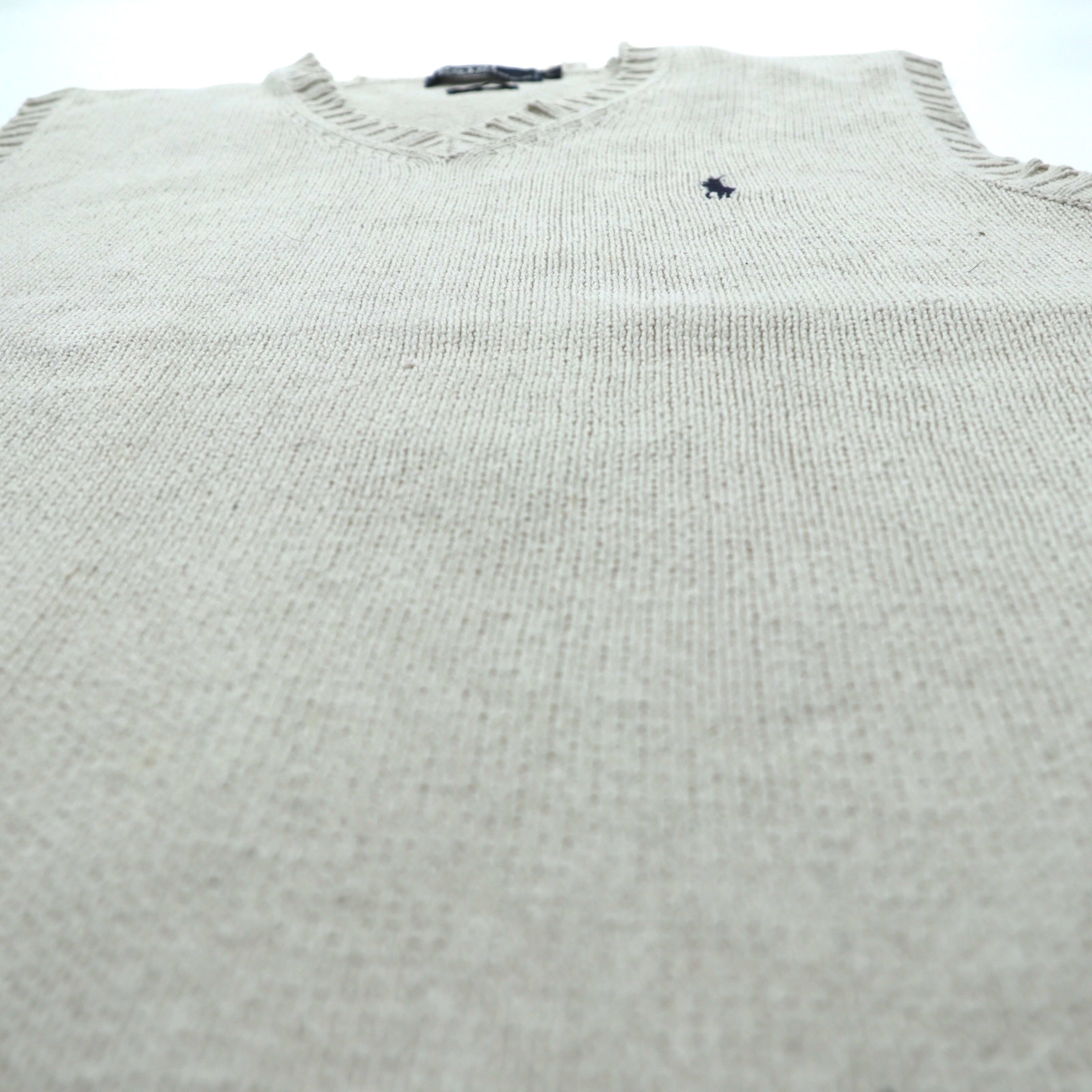 Polo Ralph Lauren 90年代 Vネック コットンニット ベスト L ベージュ スモールポニー刺繍