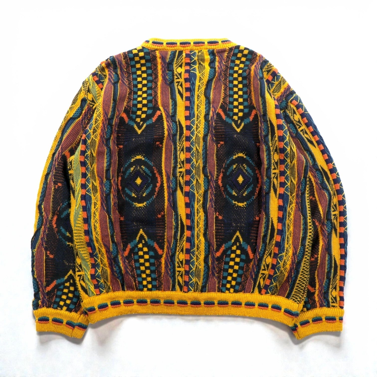Giovanni Uomo 90s Italy Vintage 3D Textured Knitwear ニット セーター M イエロー 総柄 90年代