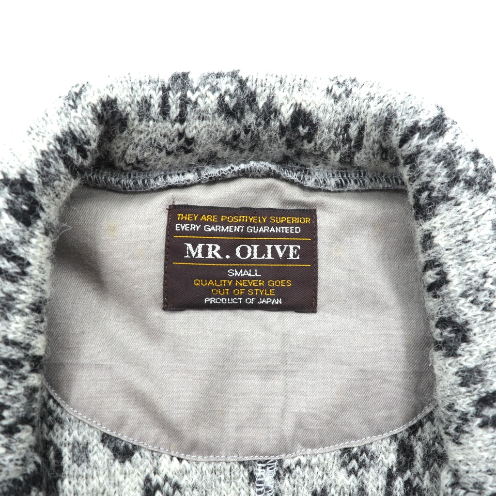 MR.OLIVE ジャガード ニット 総柄 テーラードジャケット ブレザー S グレー ウール M-3359 日本製