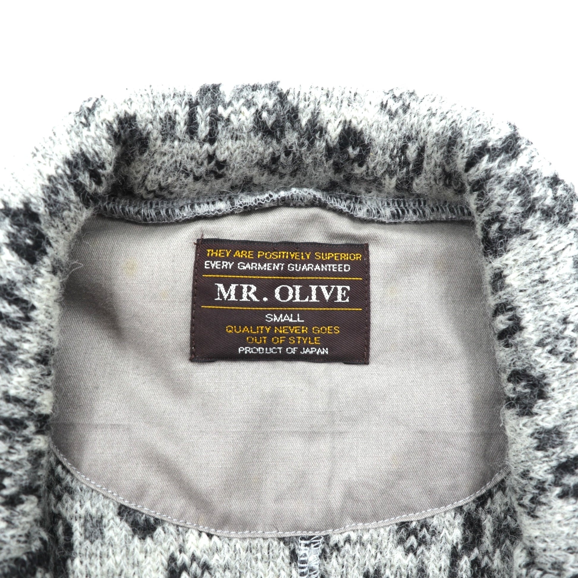MR.OLIVE ジャガード ニット 総柄 テーラードジャケット ブレザー S グレー ウール M-3359 日本製