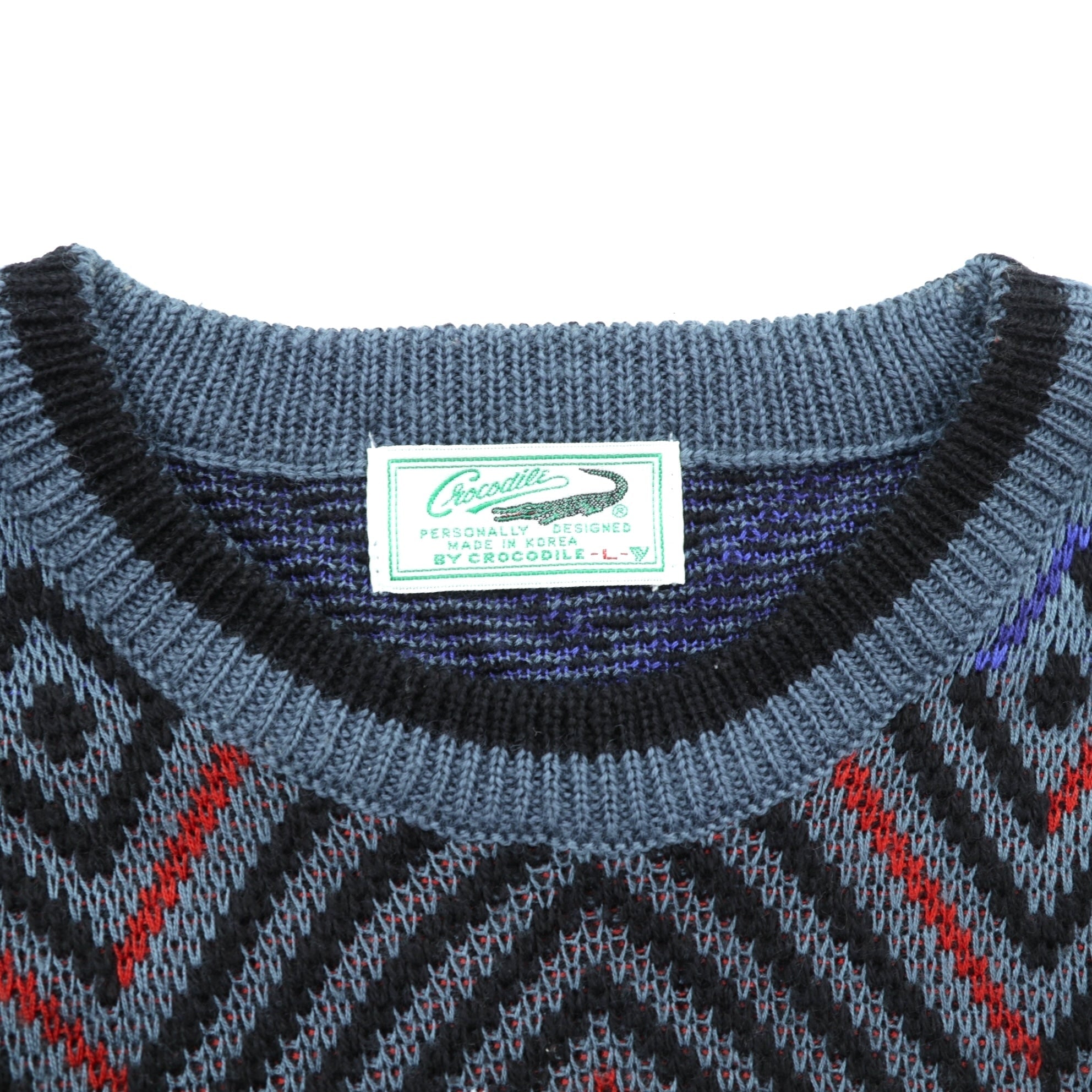 Crocodile 90年代 ヴィンテージ 総柄 ニット セーター L マルチカラー 幾何学