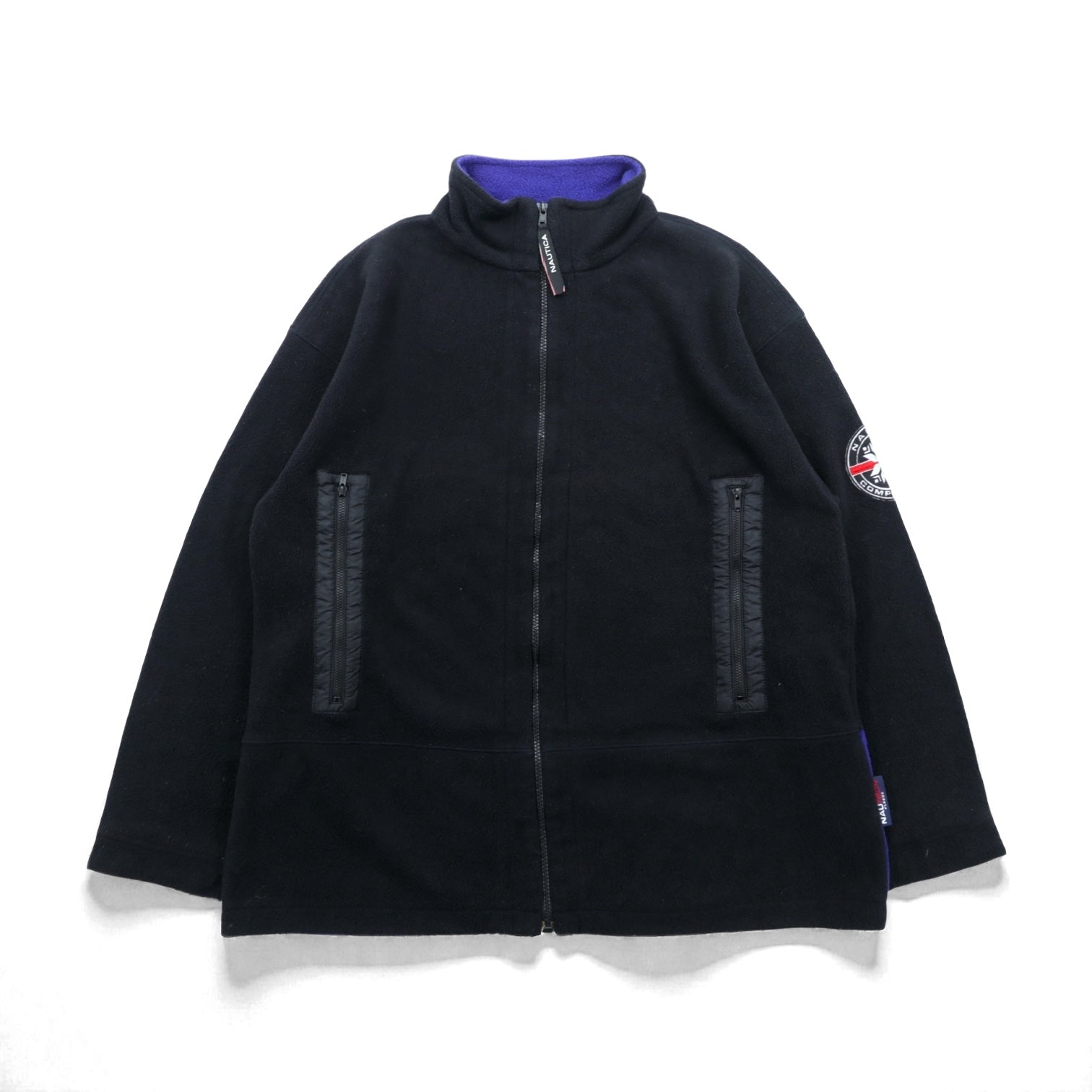 NAUTICA 00年代 フルジップ フリースジャケット XL ブラック スタンドカラー COMPETITION バックロゴ刺繍