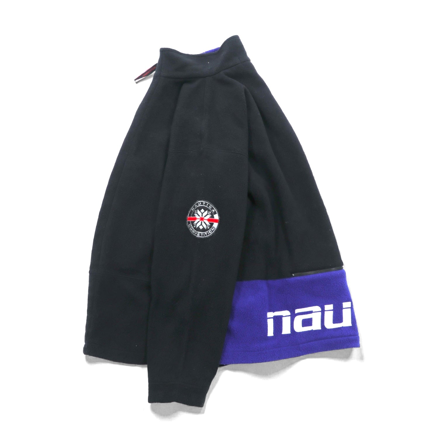NAUTICA 00年代 フルジップ フリースジャケット XL ブラック スタンドカラー COMPETITION バックロゴ刺繍