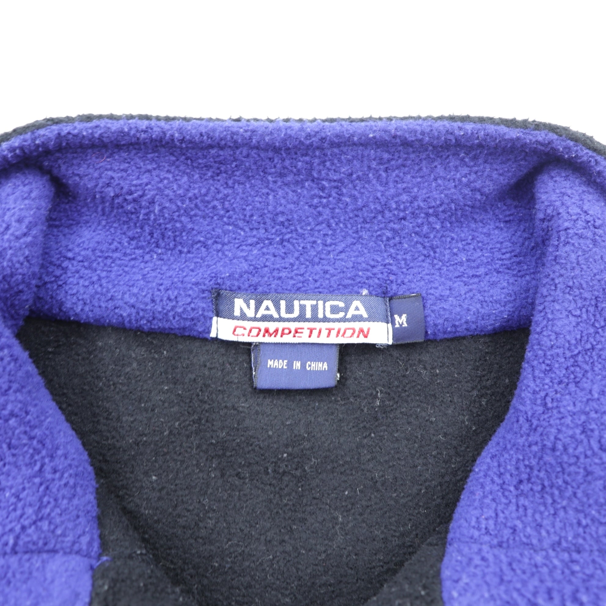NAUTICA 00年代 フルジップ フリースジャケット XL ブラック スタンドカラー COMPETITION バックロゴ刺繍