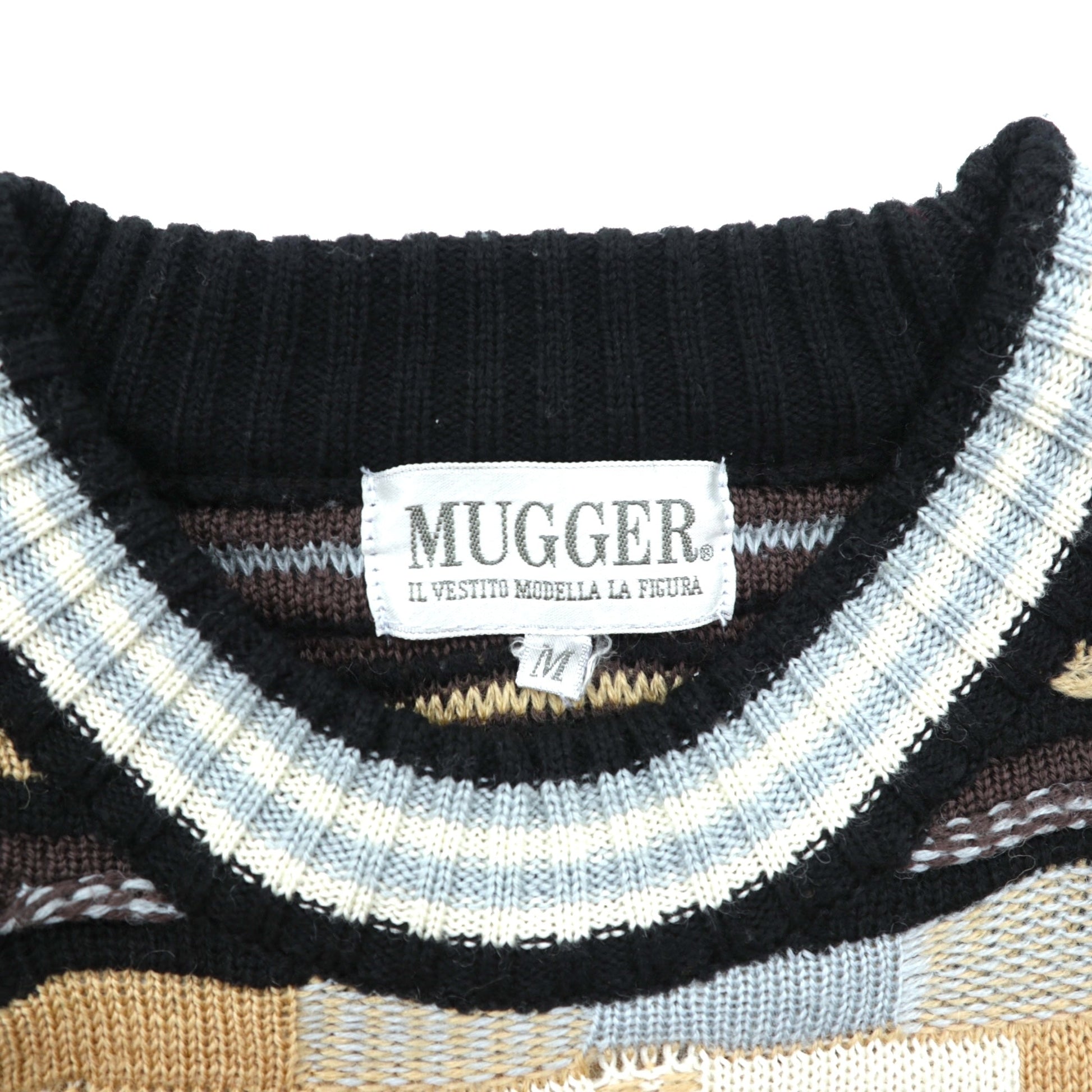 MUGGER 90年代 ヴィンテージ 3D ニット セーター M マルチカラー アクリル