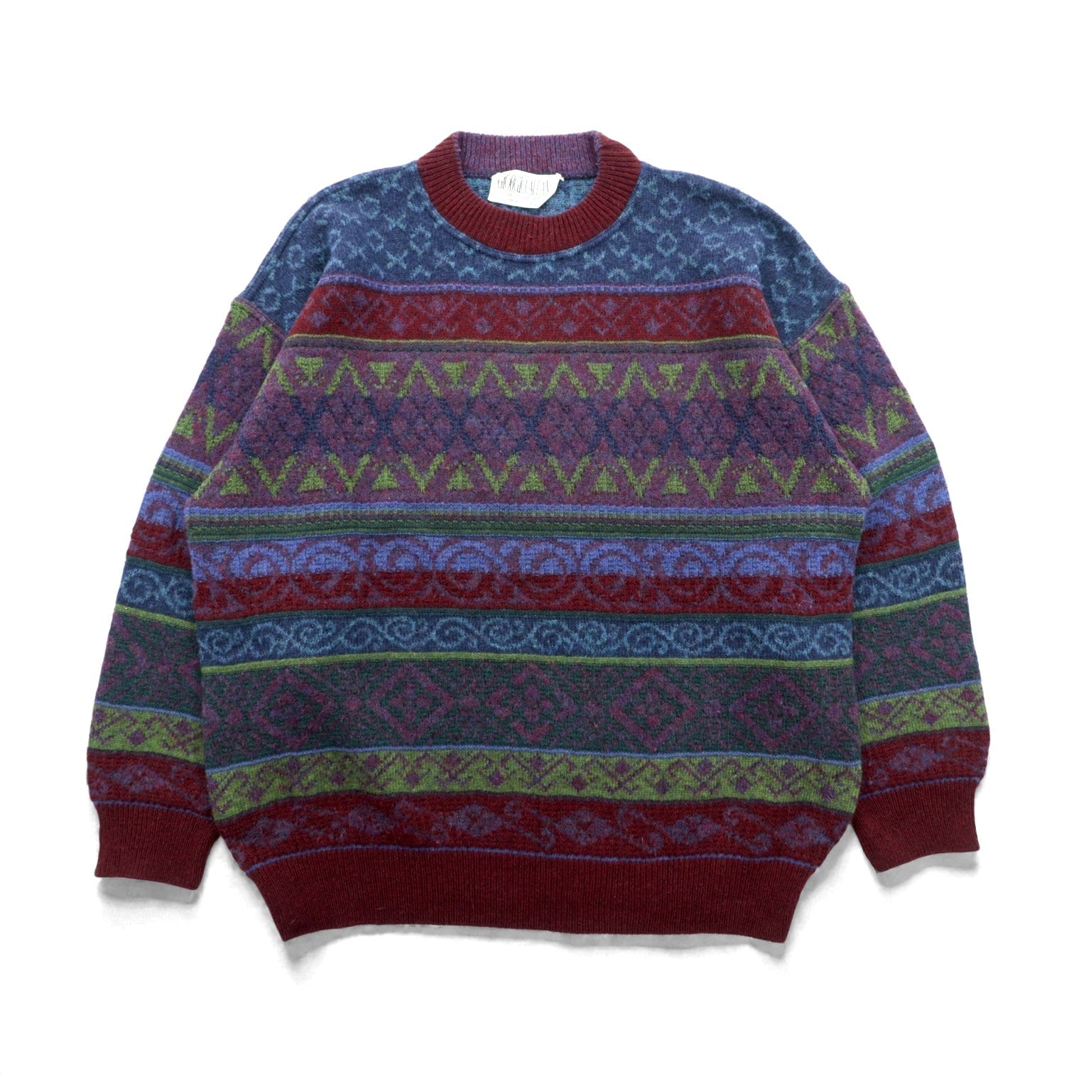 90s Italy Vintage Jacquard Knitwear GIORGIO ALLAN 総柄 フェアアイル ニット セーター XL ウール 羊毛 アルパカ混 90年代 イタリア製
