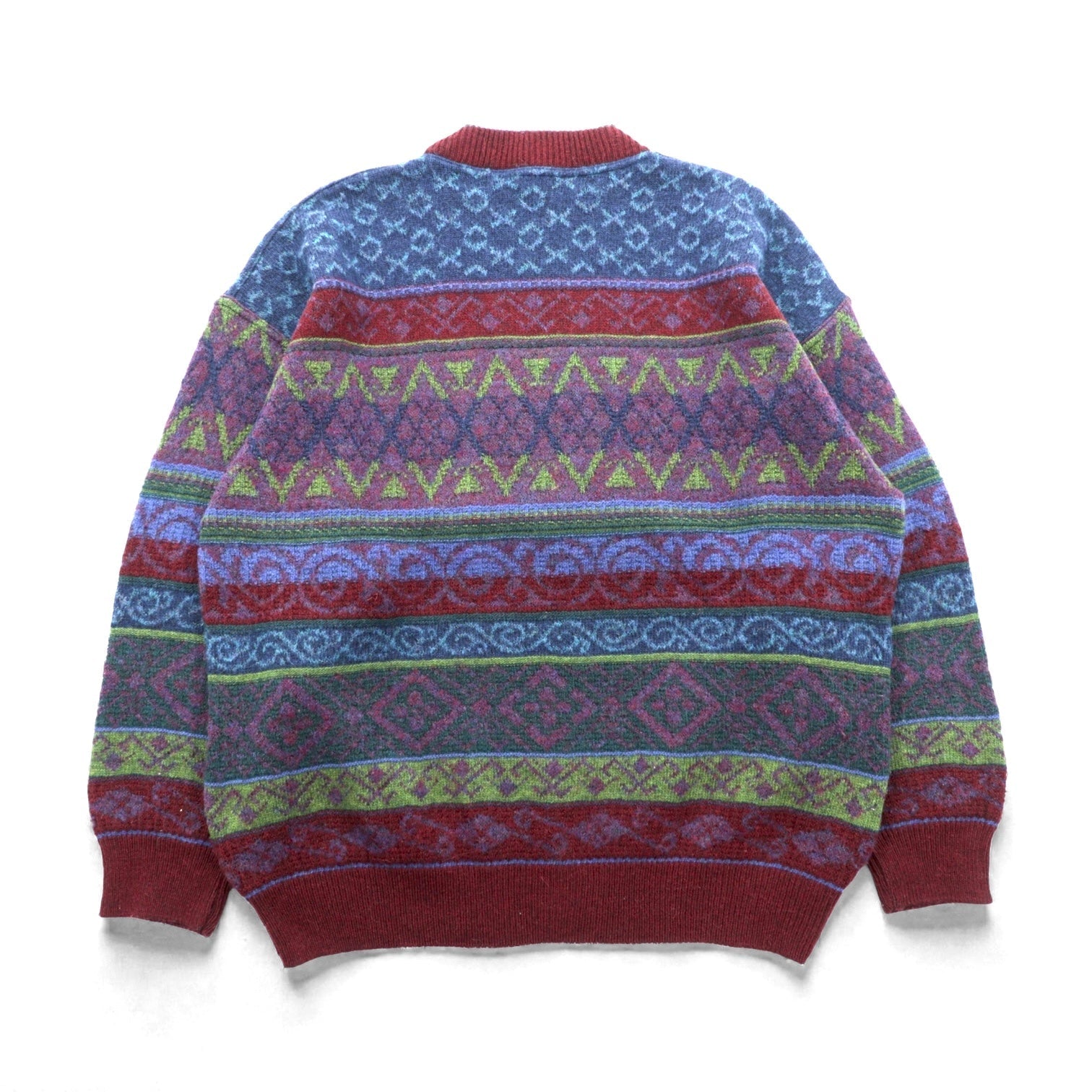 90s Italy Vintage Jacquard Knitwear GIORGIO ALLAN 総柄 フェアアイル ニット セーター XL ウール 羊毛 アルパカ混 90年代 イタリア製