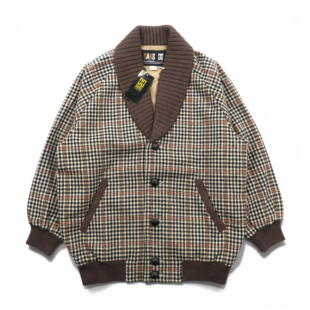 DAKS 90年代 日本製 ショールカラー リブ ブルゾン S ウール ガンクラブチェック くるみボタン 未使用品